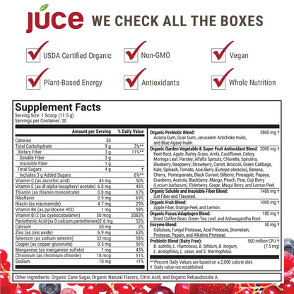 JUCE Reds Organic Superfood Powder - Garden Berry Flavor | Fruit and Veggie Powder Terra Kai OrganicsUS supplements