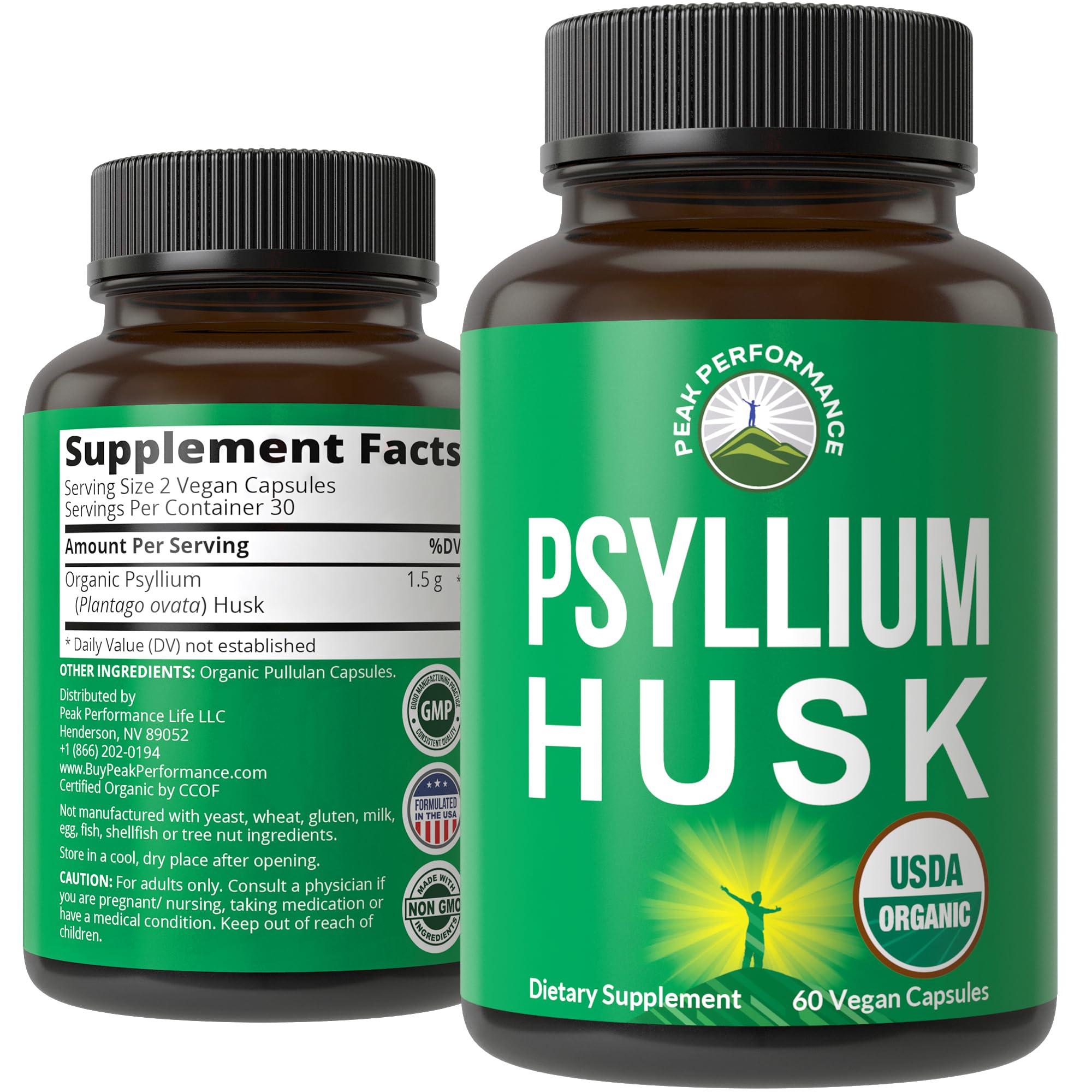 USDA Organic Psyllium Husk Vegan Capsules Made with Organic Psyllium Husk Seed. Fiber Supplement for Gut. Digestive Prebiotics. Pills for Digestion, Roughage Without Bloating. Tablets Peak PerformanceAu supplements