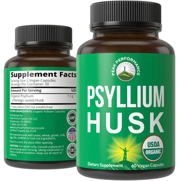 USDA Organic Psyllium Husk Vegan Capsules Made with Organic Psyllium Husk Seed. Fiber Supplement for Gut. Digestive Prebiotics. Pills for Digestion, Roughage Without Bloating. Tablets Peak PerformanceAu supplements
