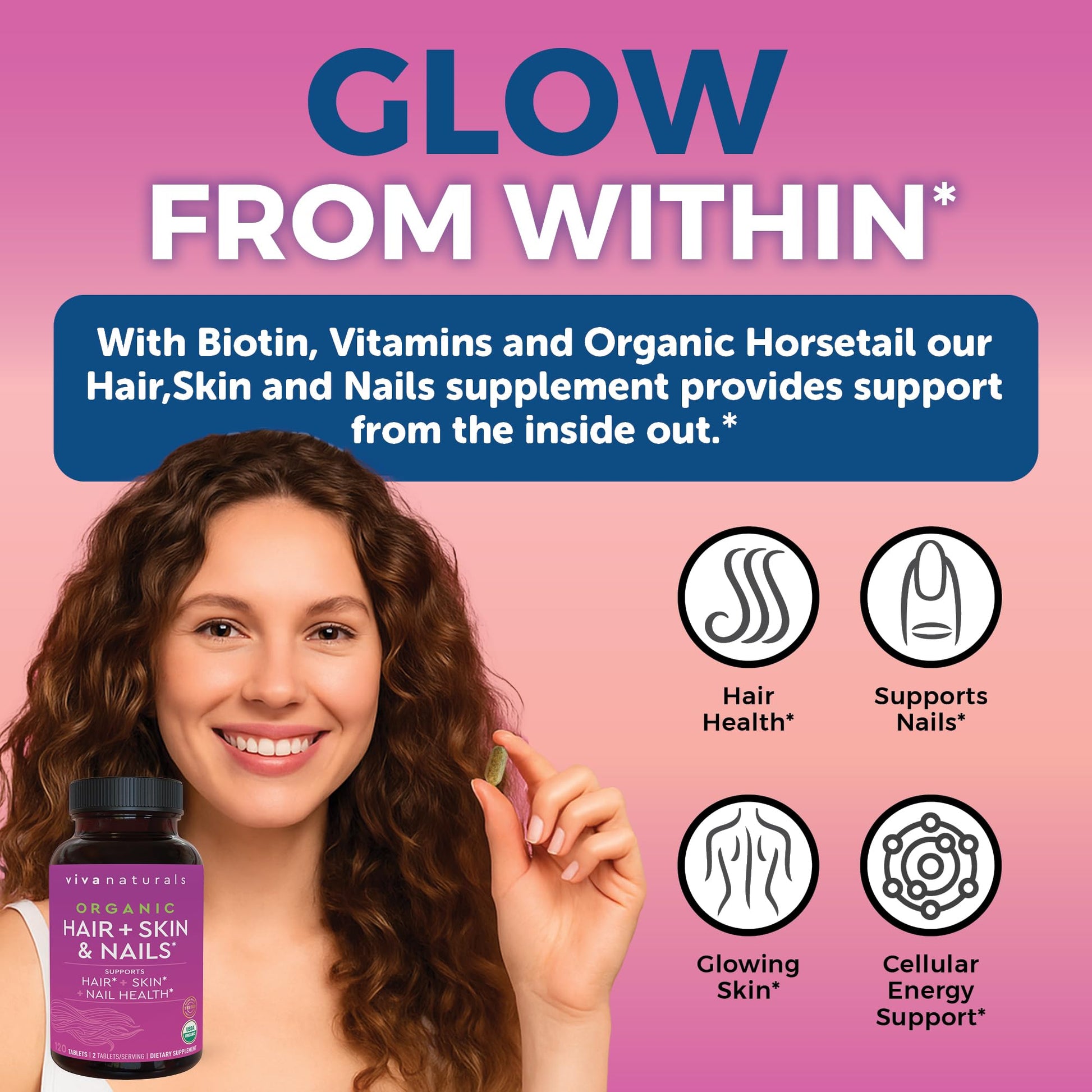 Biotin 5000 mcg Hair Skin Nails Vitamins for Women – Organic and Vegetarian-Friendly Supplement with Vitamin E, B-Vitamins, Spirulina Viva NaturalsUS supplements