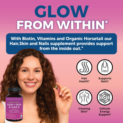 Biotin 5000 mcg Hair Skin Nails Vitamins for Women – Organic and Vegetarian-Friendly Supplement with Vitamin E, B-Vitamins, Spirulina Viva NaturalsUS supplements