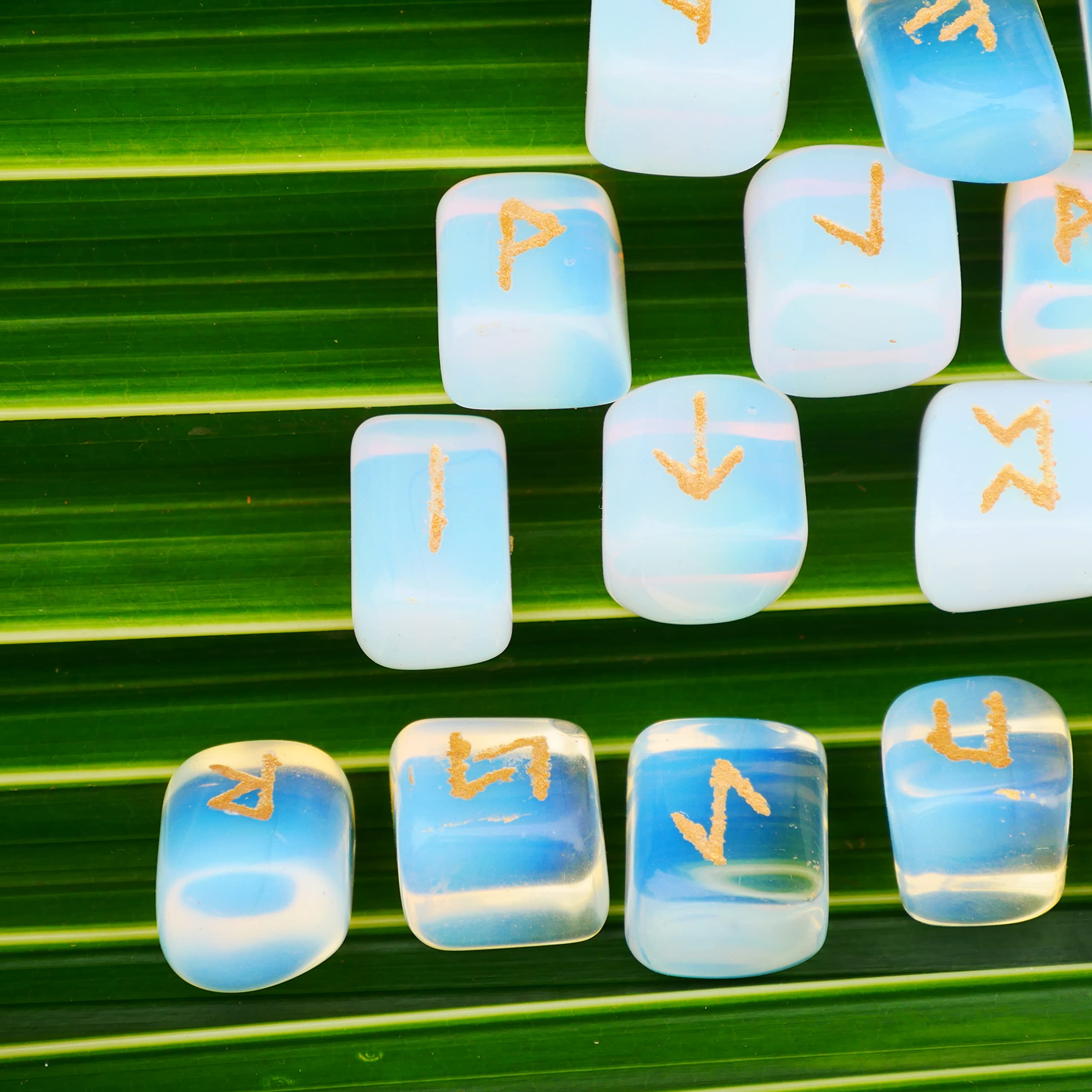 Opalite Rune Stone - Rune Set - Engraved Elder Futhark Alphabet Symbols - Witchcraft Crystals QUIPSAAu supplements