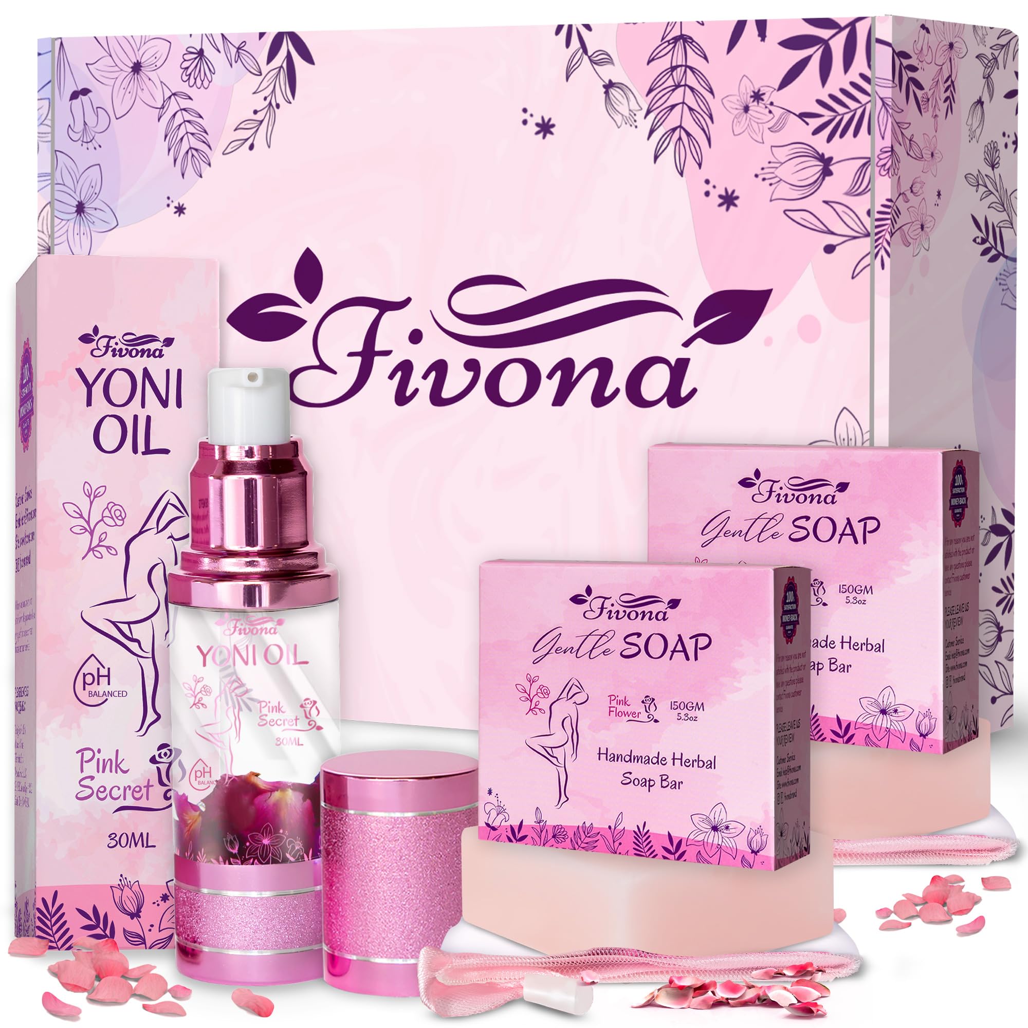 FIVONA 3 in 1 Set of Yoni Oil with 2 Yoni Soap Bars - Feminine pH Balanced Natural Vaginal Oil 30 ml FIVONAAu supplements