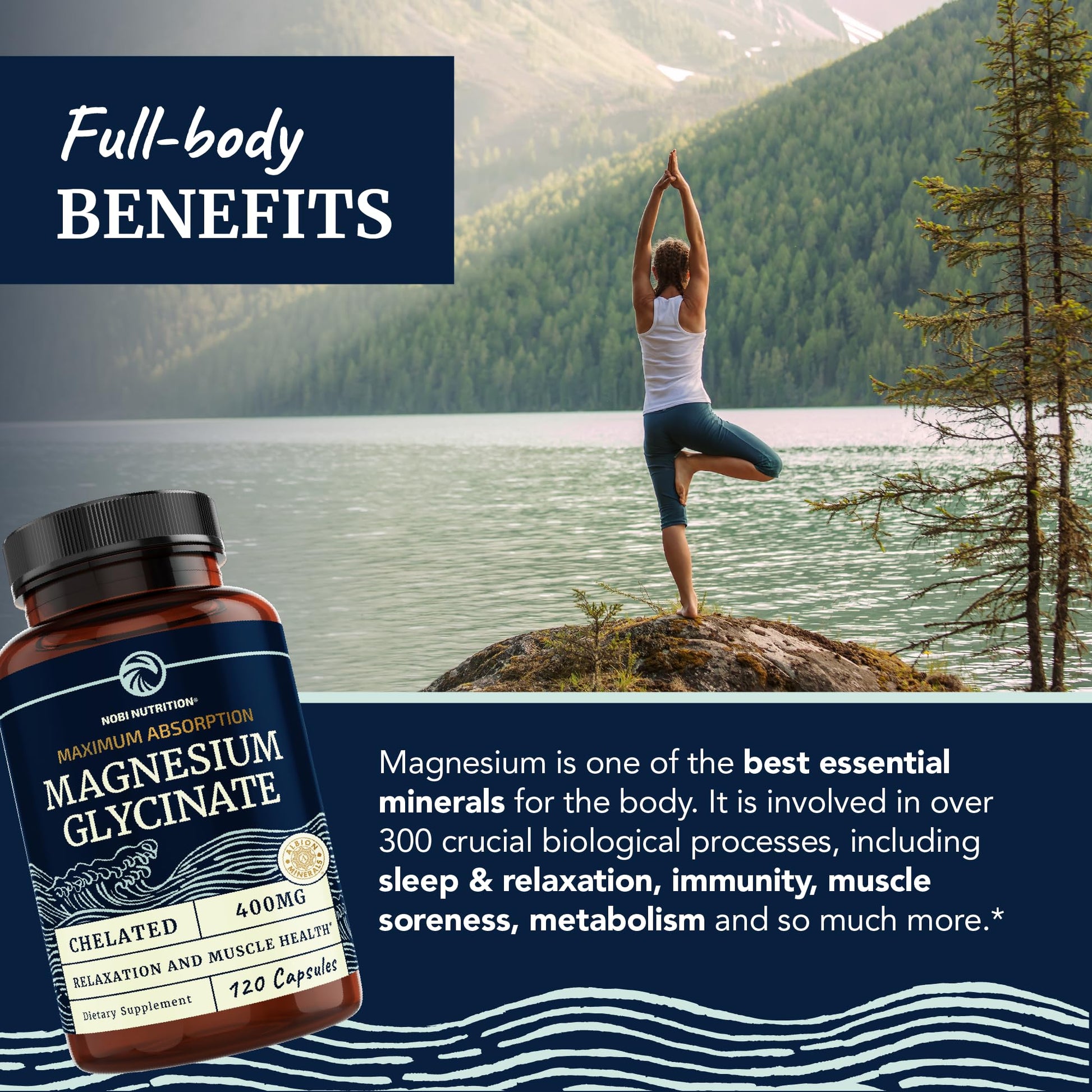 Magnesium Bisglycinate 400mg | Chelated Bisglycinate for Muscle Relaxation, Bones Nobi NutritionUS supplements