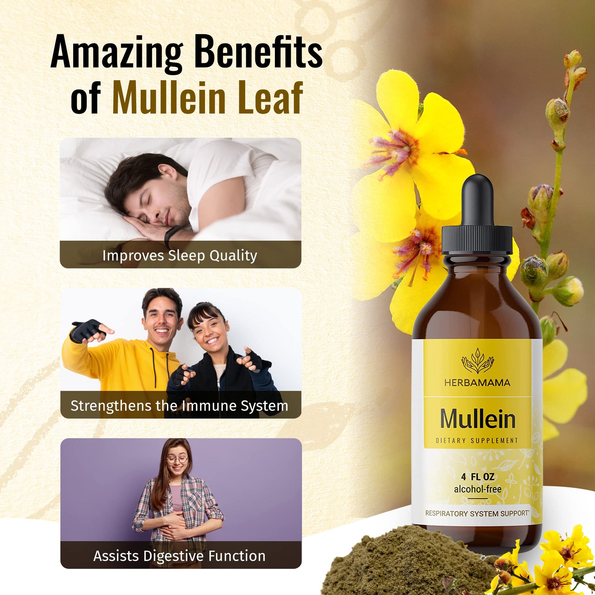 Mullein Leaf Tincture - Lung Cleanse - Vegan Mullein Drops - Lung Detox HERBAMAMAUS supplements