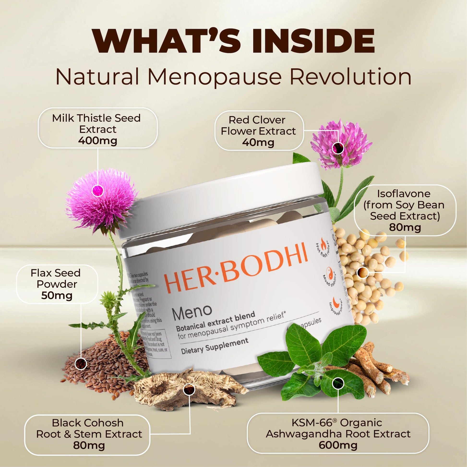 Her Bodhi Meno- Menopause Hormonal Balance for Women, Estrogen Soy Isoflavones Menopause Supplement for Women | with Ashwagandha & Black Cohosh | Hot Flashes Menopause Relief (60 Capsules) Her BodhiAu supplements