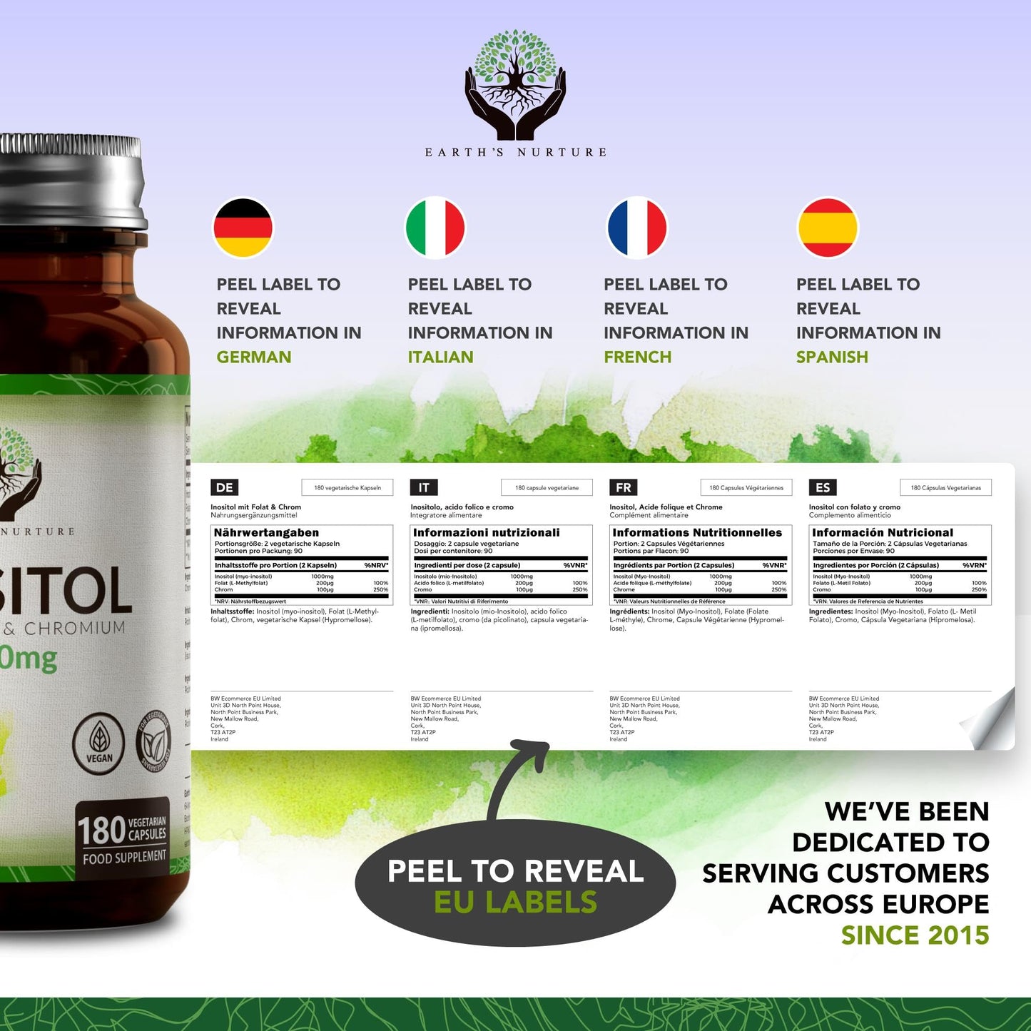 EN Myo-Inositol Chromium & Folate Blend | 1000mg Myo Inositol Per Serving | 180 Vegan Earth's NurtureUS supplements