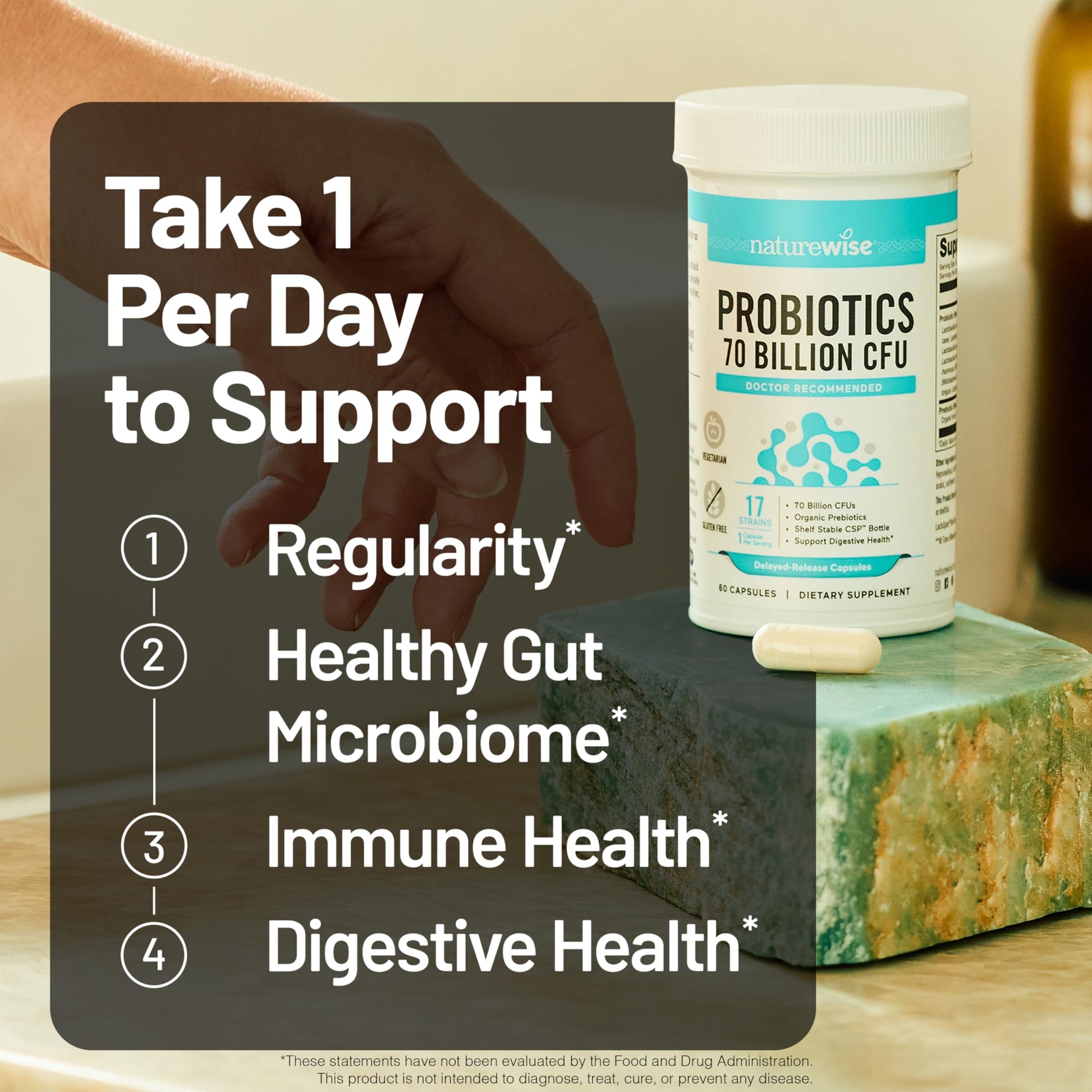 NatureWise Probiotics 70 Billion CFU - 17 Strains + Organic Prebiotics - Immune, Digestive & Gut Health Support for Women & Men - Vegetarian, Gluten-Free, Non-GMO - 60 Capsules[2-Month Supply] NatureWiseAu supplements