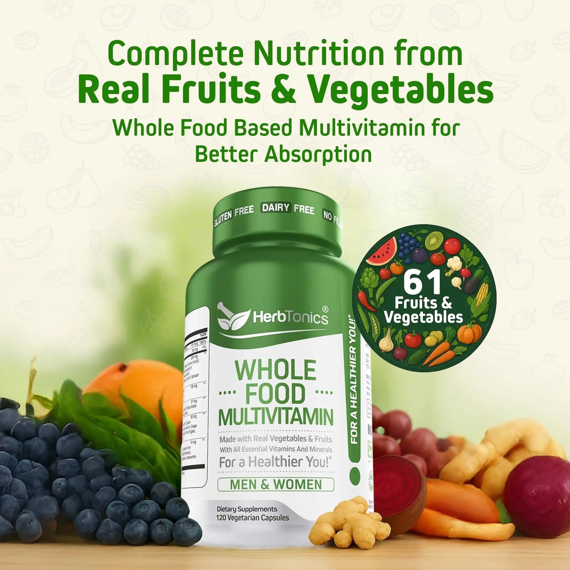 Herbtonics Whole Food Multivitamin for Men & Women – Vegan Multivitamin with Real Fruits & Veggies, Probiotics, CoQ10 HerbtonicsAu supplements