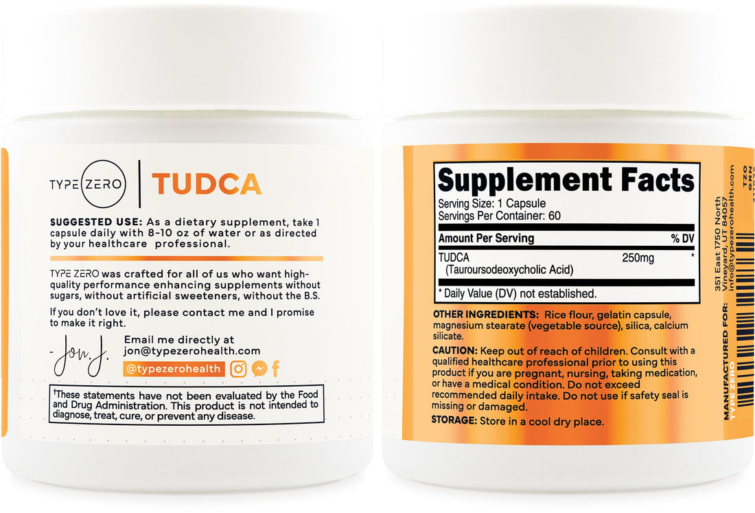 Type Zero Clean TUDCA Capsules 250mg - Pure Tauroursodeoxycholic Acid Supplement - Bile Salt Derivative - 60 Capsules, 60 Servings Type ZeroUS supplements