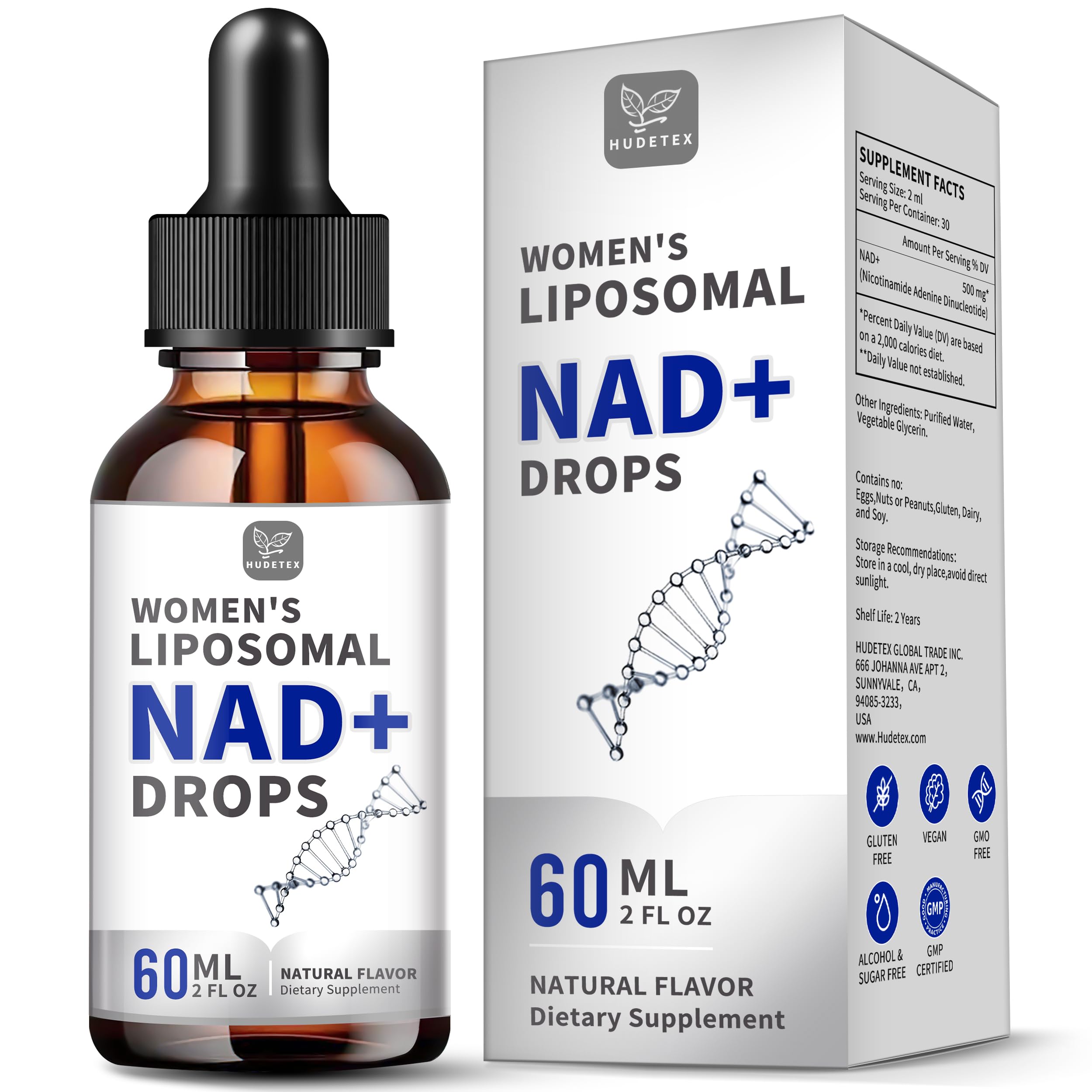 Women's NAD Liquid Supplement, Pure 500mg Liposomal NAD - Cell Regeneration，Energy Support, Vegan,Sugar Free，Additives Free HudetexAu supplements
