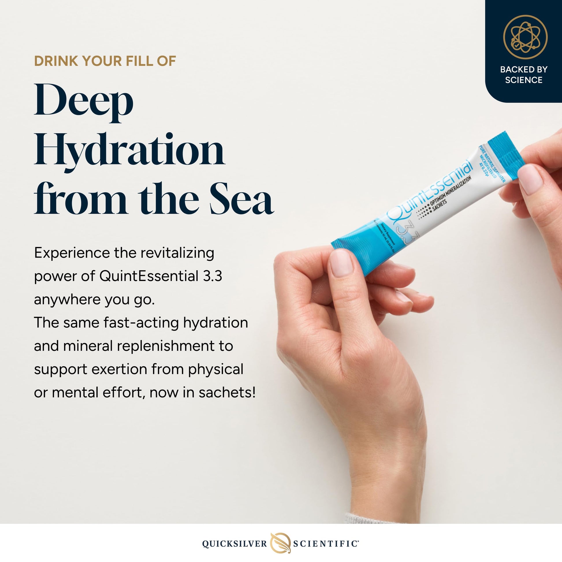 Quicksilver Scientific Quintessential 3.3 Sachets - Hypertonic Solution - Filtered Sea Water Hydration Packets - Liquid Minerals for Muscle Recovery, Stamina + Mineral Replenishment (30 Count) Quicksilver ScientificUS supplements