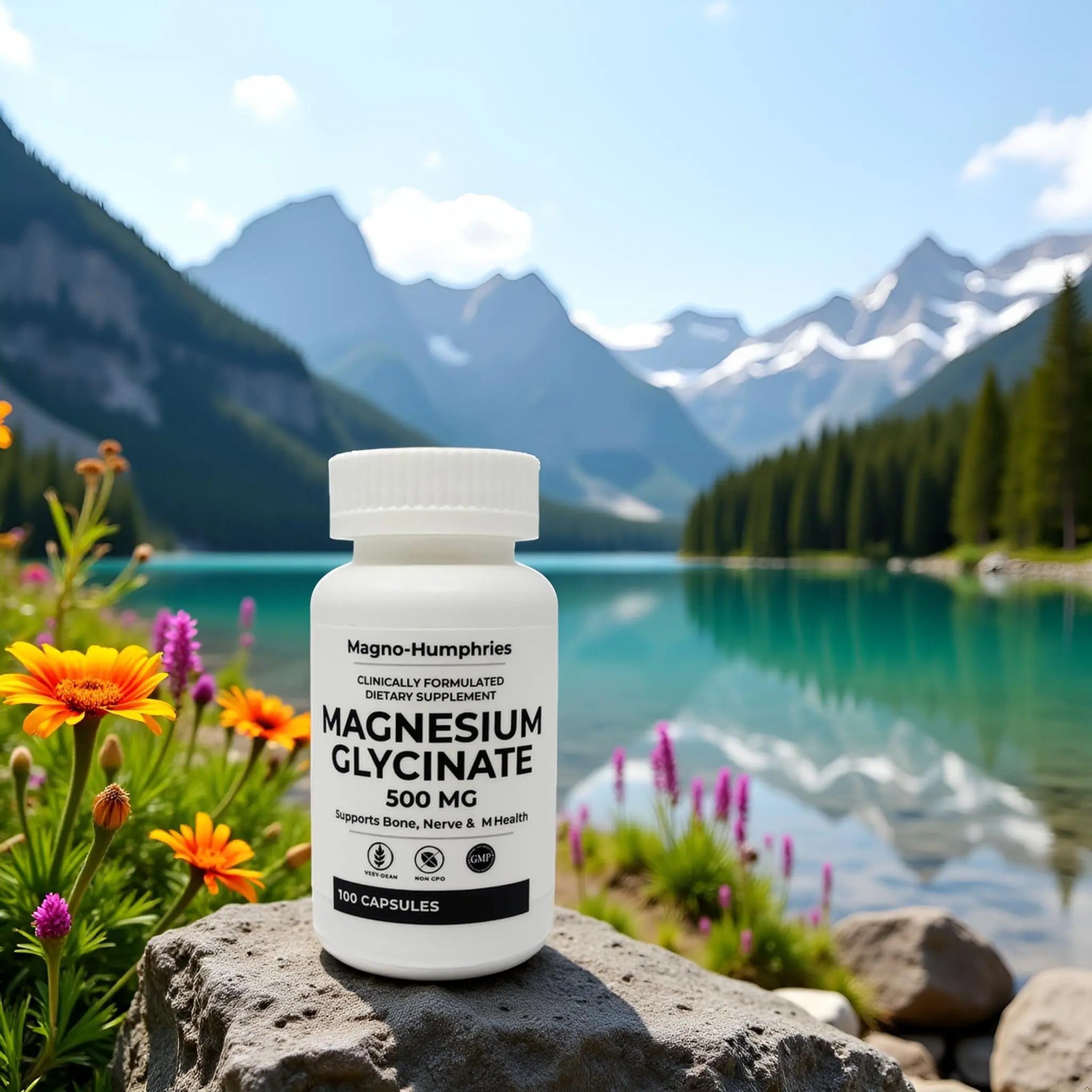 Magno-Humphries Magnesium Glycinate 500 mg - 100 Capsules | Gentle Chelated Form | Muscle, Nerve & Bone Support | Dietary Supplement | GMP Manufactured in The USA Magno-Humphriesnz supplements