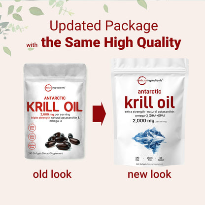 Micro Ingredients Antarctic Krill Oil Supplement, 2,000mg Per Serving, 240 Softgels, Triple Strength, Rich in Omega-3s EPA, DHA & Natural Astaxanthin Micro IngredientsUS supplements