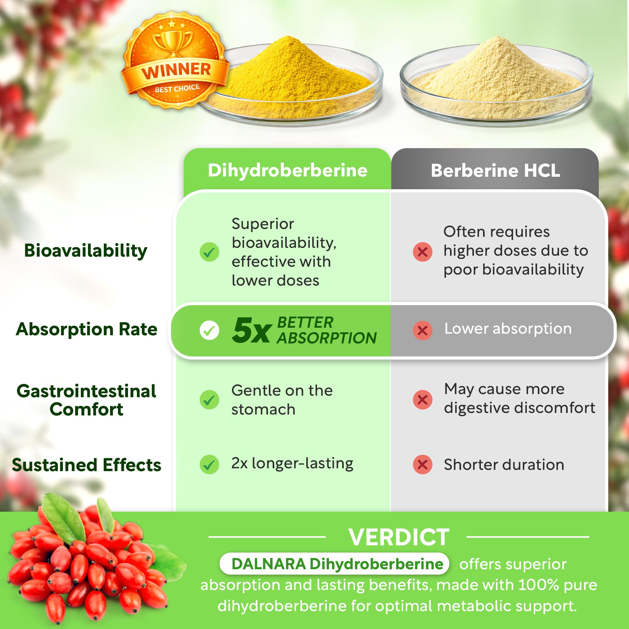 Dalnara Dihydroberberine Capsules 250mg, 60 Count - Supports Metabolic Wellness & Balanced Energy, Non-GMO,Dihydroberberine Supplement DalnaraAu supplements