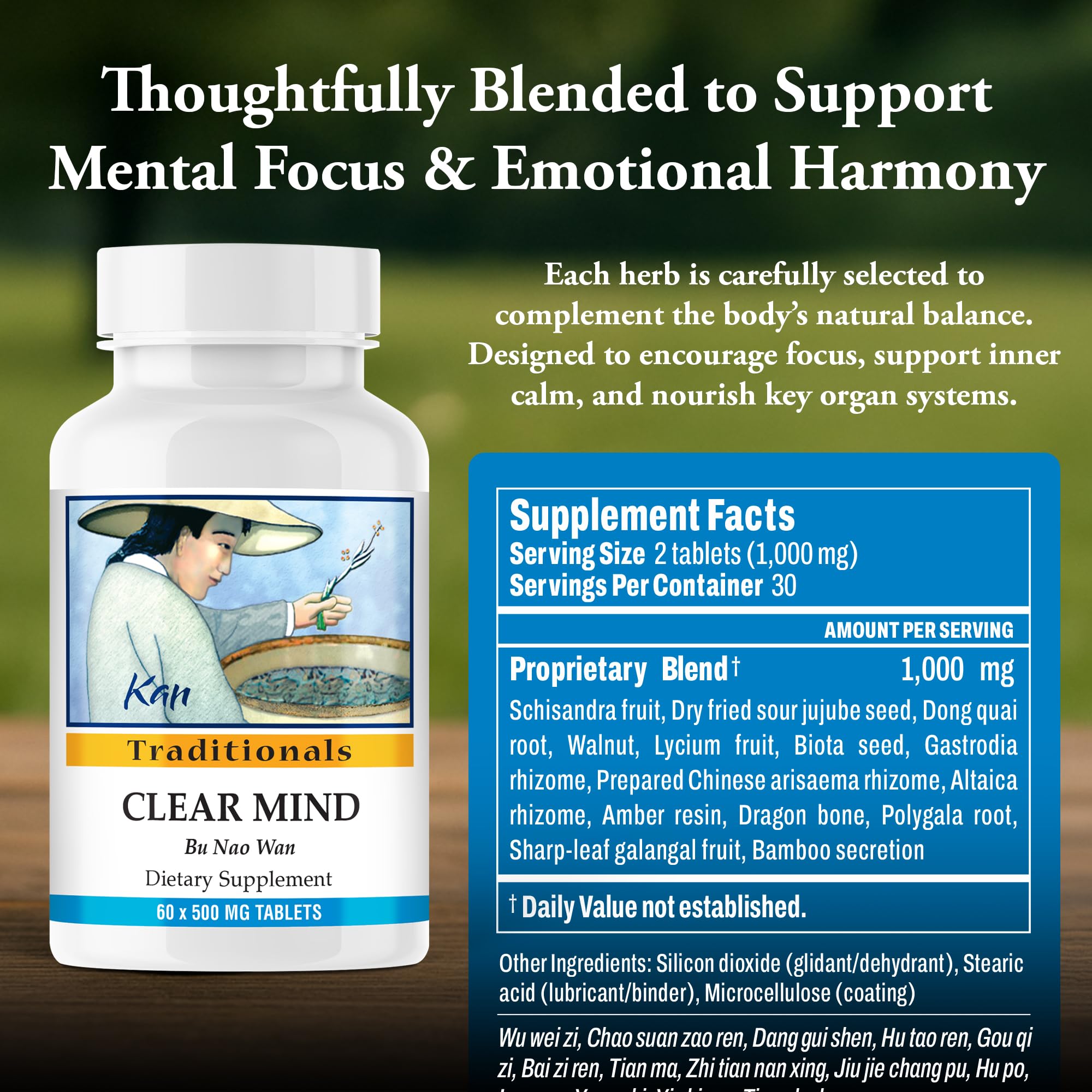 Kan Herbs Company Clear Mind Formula – Traditional Chinese Herbal Blend for Cognitive Clarity and Spirit Support, Nourishes Heart Yin and Blood, Calms Shen, Herbal Supplement, 60 Tablets Kan HerbsAu supplements