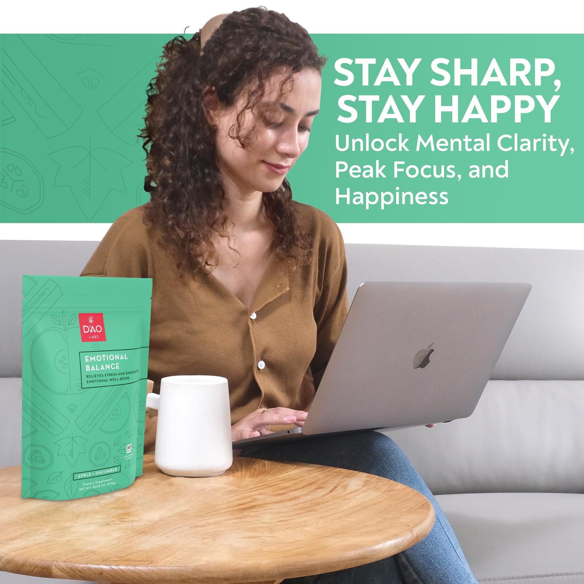 D'AO Labs Emotional Balance - Emotional Balance Powder - Calm & Stress Relief - Effervescent Powder with Apple-Cucumber Flavor - Xiao Yao San Traditional Chinese Herbal - 30 Individual Servings DAO LabsAu supplements
