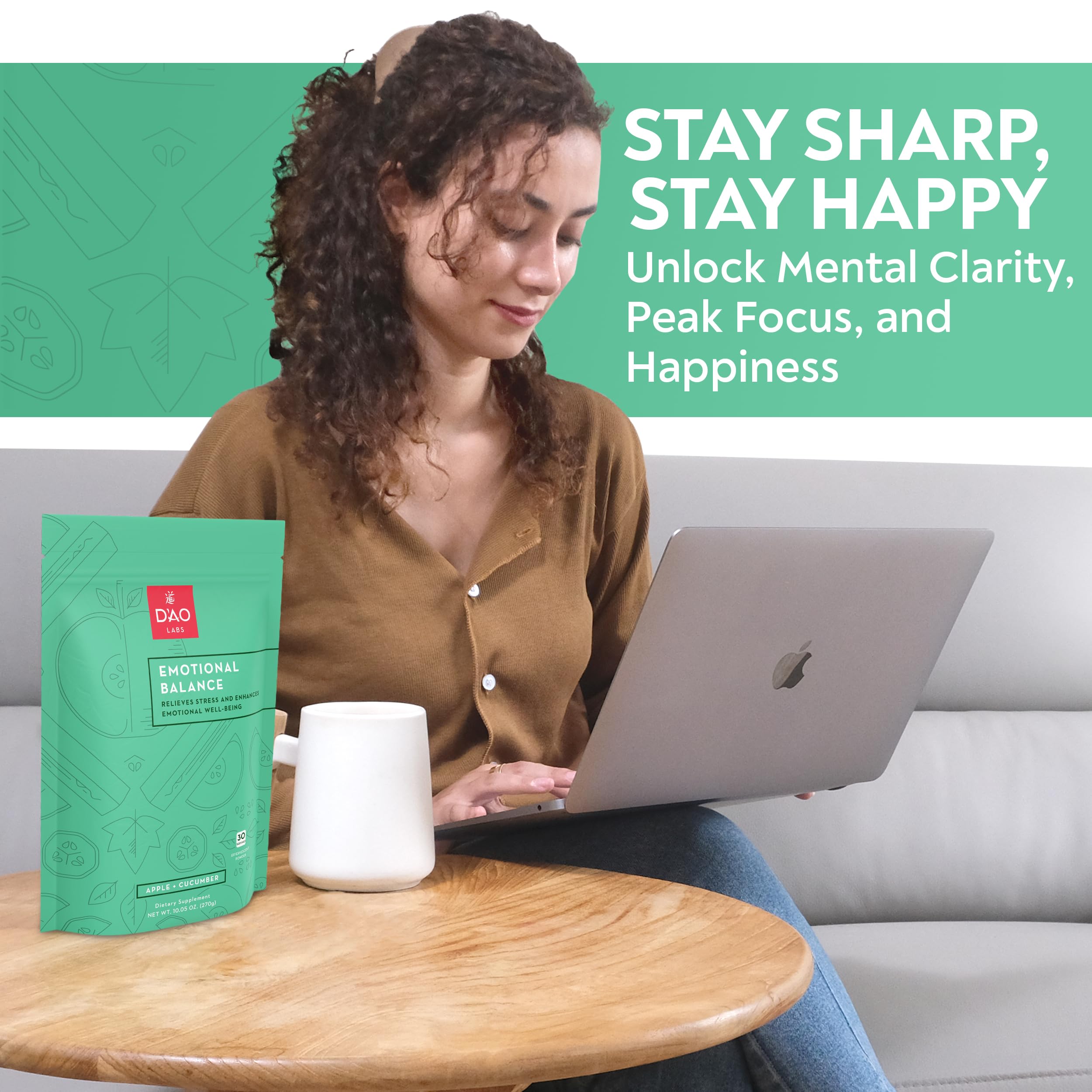 D'AO Labs Emotional Balance - Emotional Balance Powder - Calm & Stress Relief - Effervescent Powder with Apple-Cucumber Flavor - Xiao Yao San Traditional Chinese Herbal - 30 Individual Servings DAO LabsAu supplements