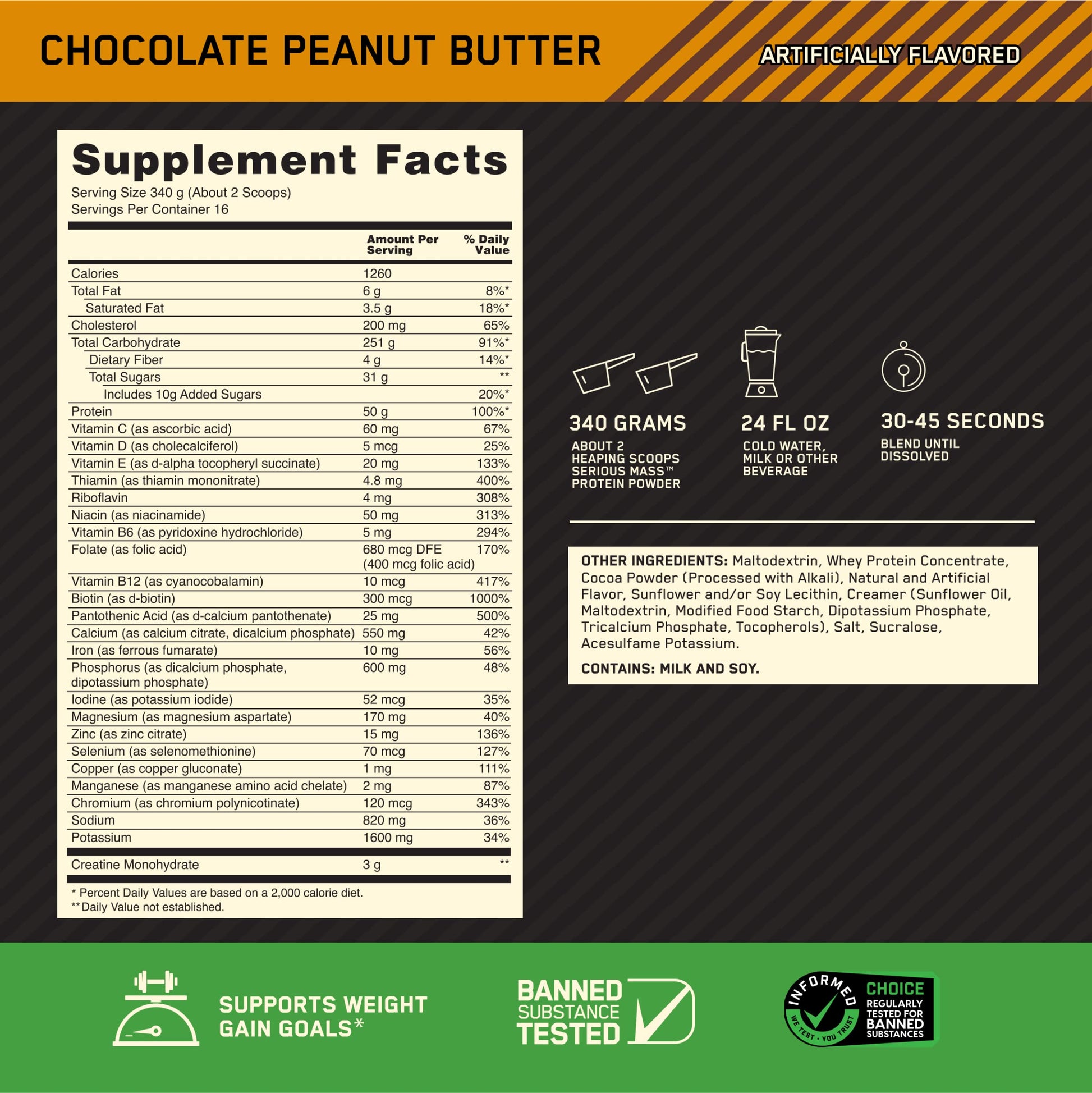 Optimum Nutrition Serious Mass, Weight Gainer Protein Powder for Muscle Gain, Added Optimum NutritionUS supplements