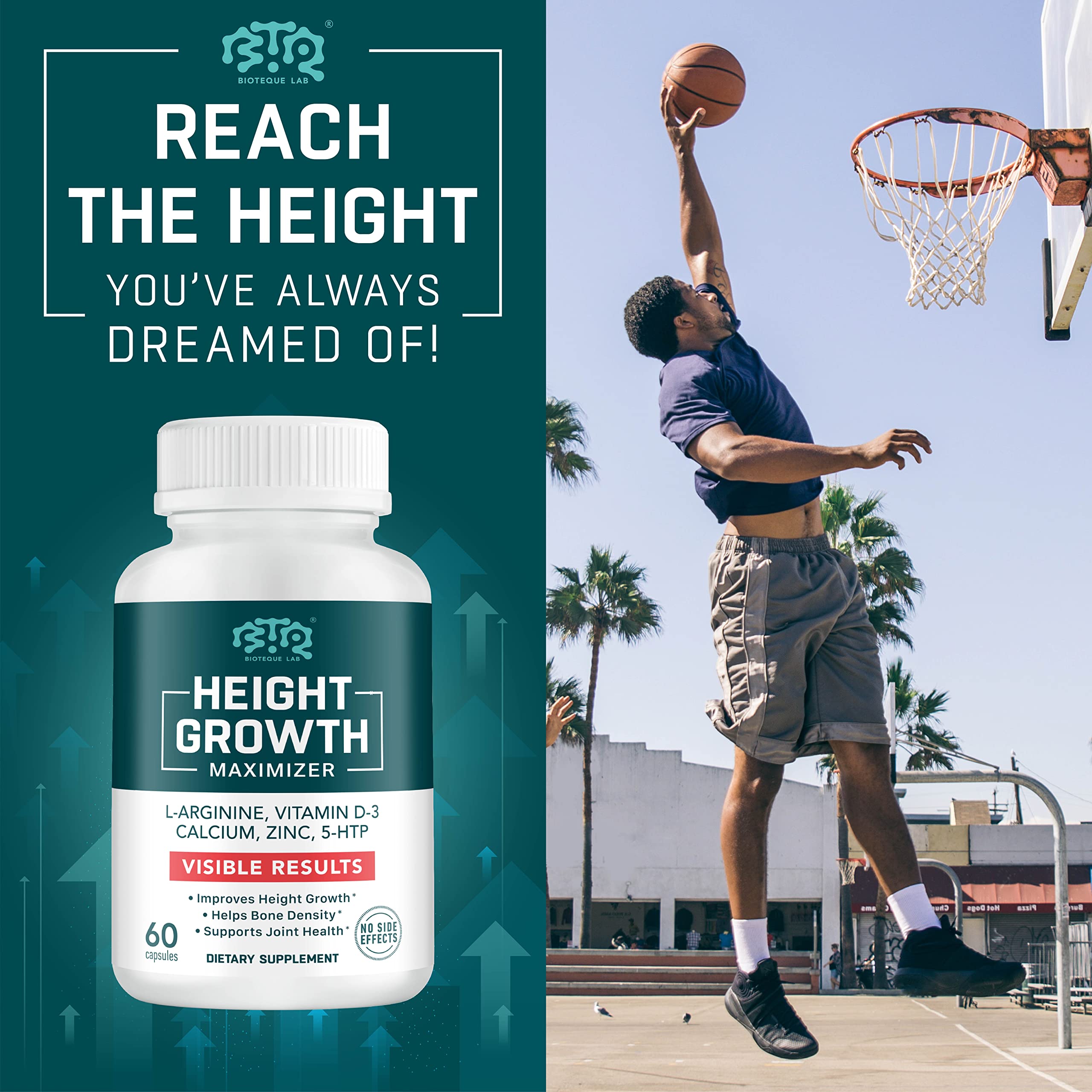 BIOTEQUELAB Height Growth Maximizer, Calcium, Vitamin D3 and Zinc Blend Pills, Bone Growth Supplement for Kids and Teens, Bone Strength, Density Support, GMO-Free, Gluten-Free, Made in USA, 60 Caps BTQ BIOTEQUE LABAu supplements