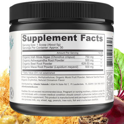 Organic Sea Moss Superfood Powder with Ashwagandha, Beet Root, and Maca Atlantic NaturalsUS supplements