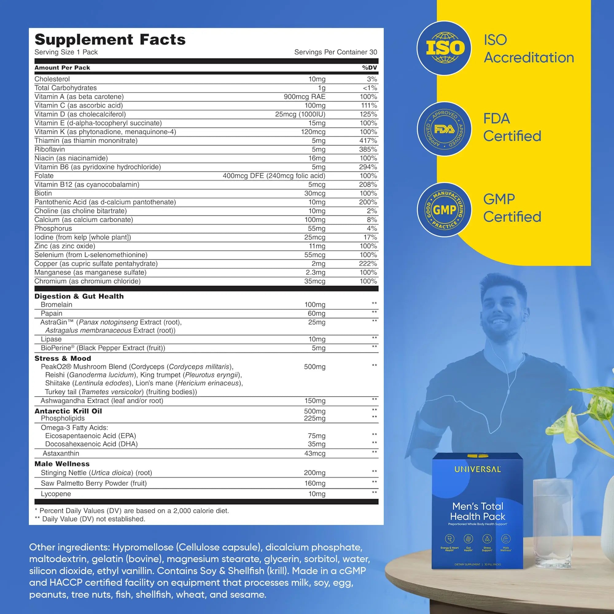 Men's Total Health Daily Vitamin Packs - 22 Essential Minerals & Vitamins for Men, All-in-One Multivitamin Supplement for Energy Universal UAu supplements