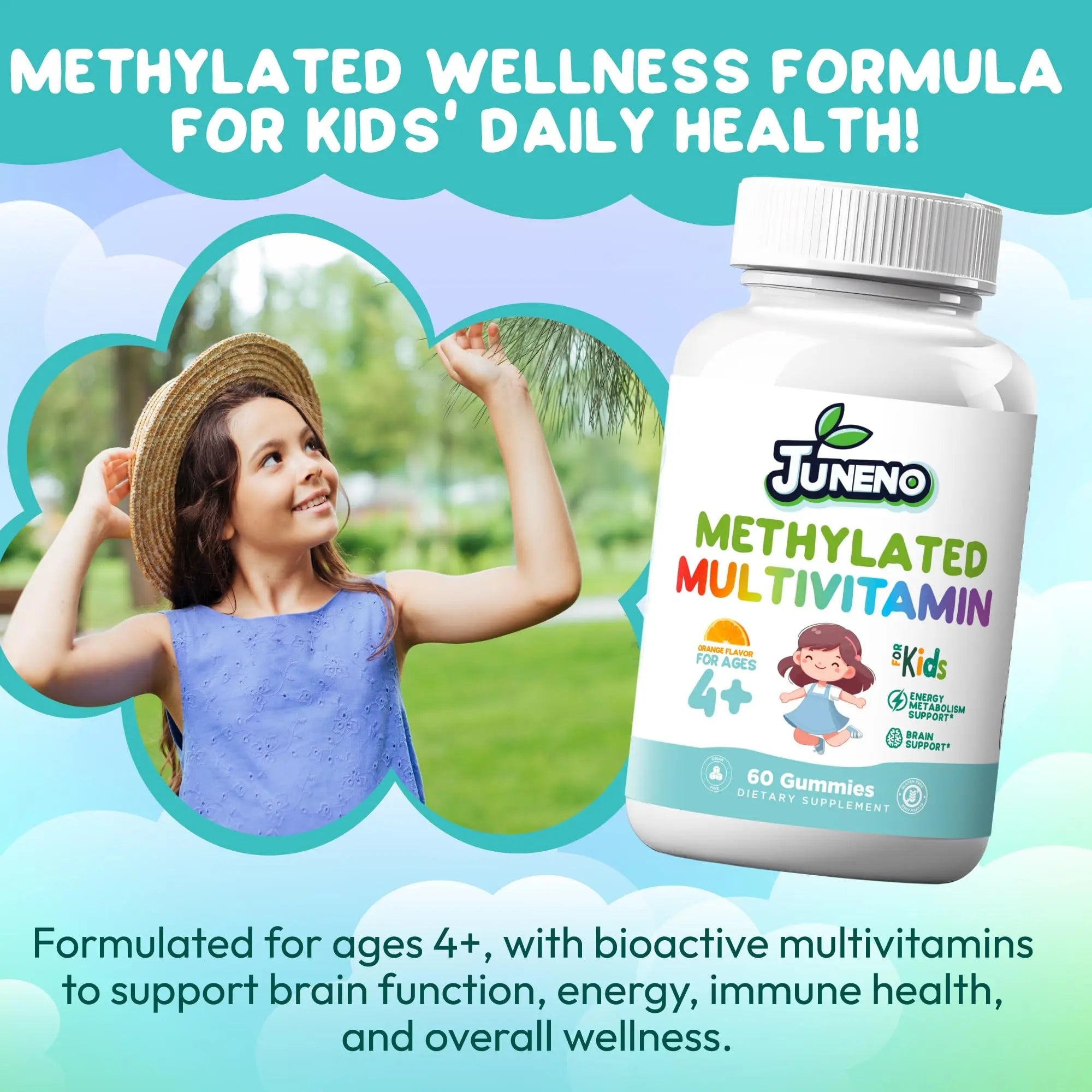 Juneno Methylated Multivitamin Gummies for Kids - MTHFR Support Supplement with B Complex 5-MTHF Folate (L-Methylfolate) JunenoAu supplements