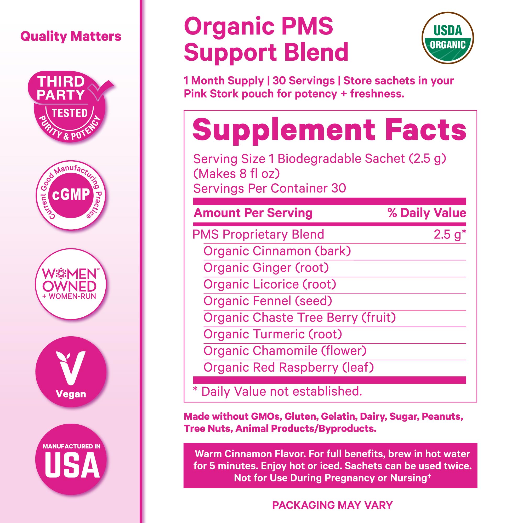 Pink Stork Organic PMS Tea for Hormone Balance, Mood Swings, Bloating, and Period Regularity - 8 Herbs - Vitex, Red Raspberry Leaf, Chamomile - Caffeine-Free - 15 Sachets, Hot or Iced Pink StorkAu supplements