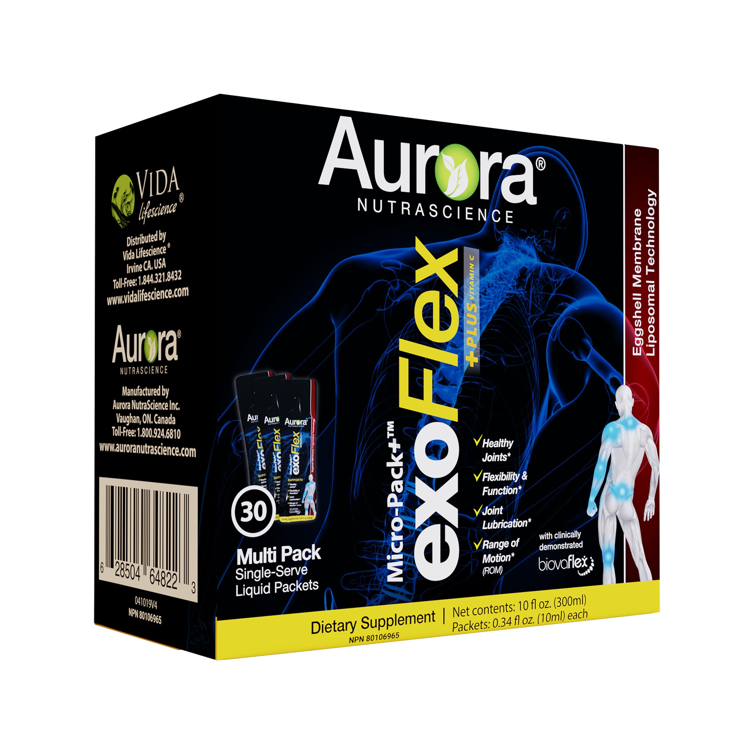 Aurora Nutrascience Micro-Pack Liposomal exoFlex+ - Liquid Vitamin C Supplement, Eggshell Membrane with BiovaFlex, Curcumin, & Boswellia, for Men & Women - 30 Single-Serve Packets Aurora NutrascienceAu supplements