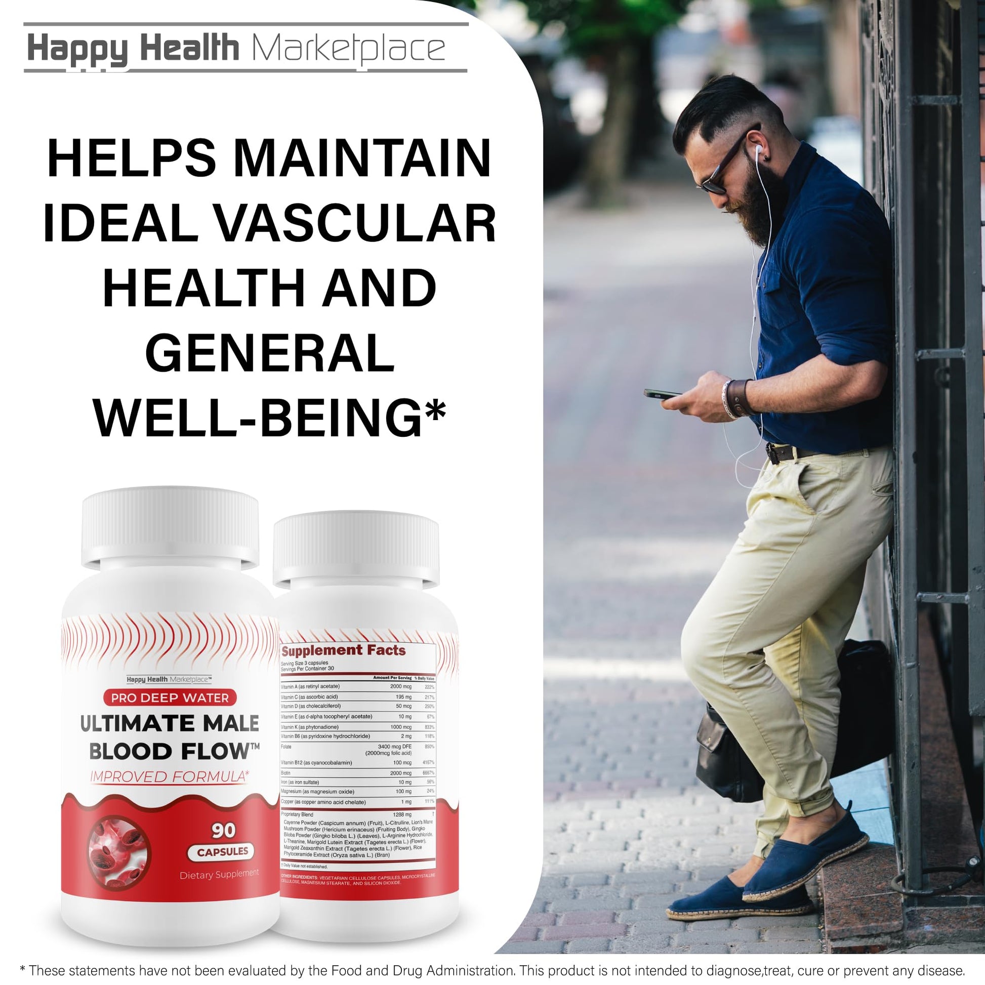 Pro Deep Water Ultimate Male Blood Flow - Improved Formula - Our Best Improved Blood Flow Supplement for Men - Advanced Blood Flow Support for Men - Our Best Circulation Supplement Alpha Boost Pills Happy Health MarketplaceAu supplements