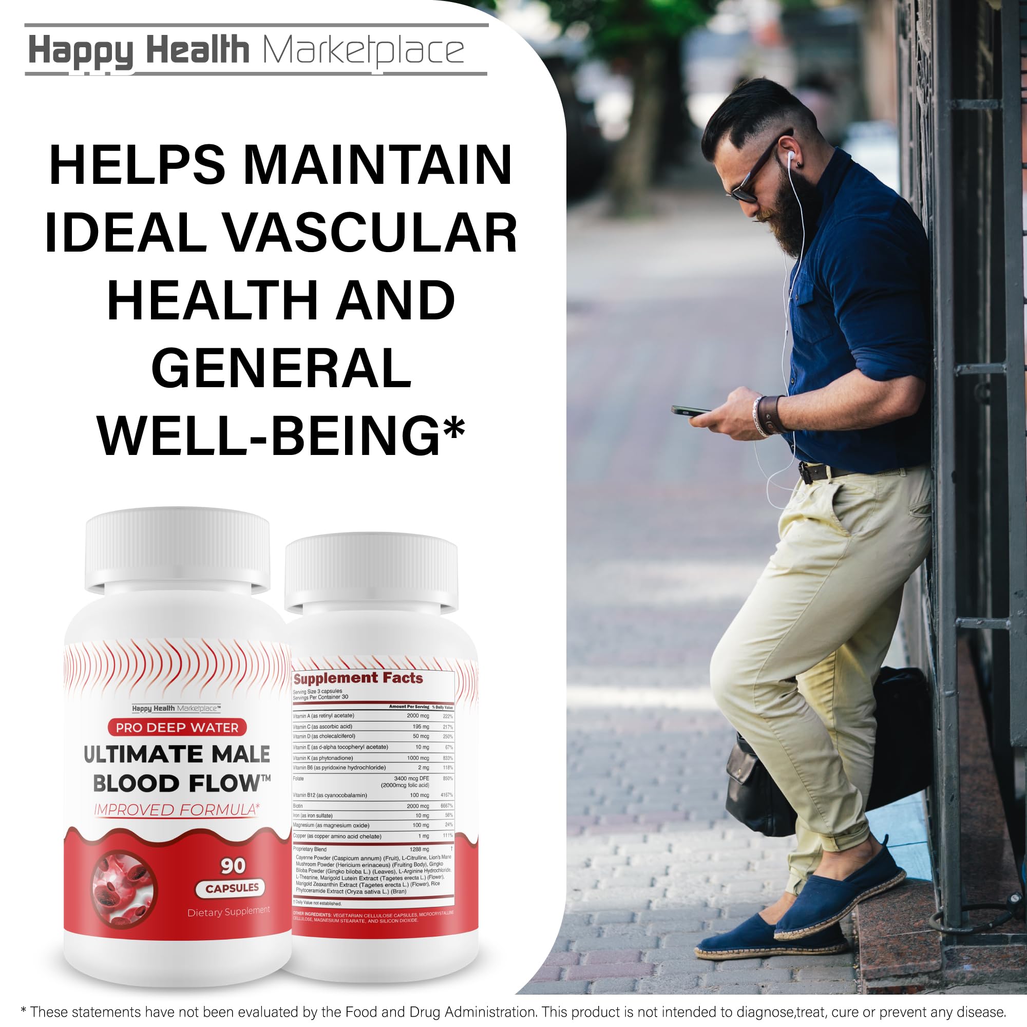 Pro Deep Water Ultimate Male Blood Flow - Improved Formula - Our Best Improved Blood Flow Supplement for Men - Advanced Blood Flow Support for Men - Our Best Circulation Supplement Alpha Boost Pills Happy Health MarketplaceAu supplements