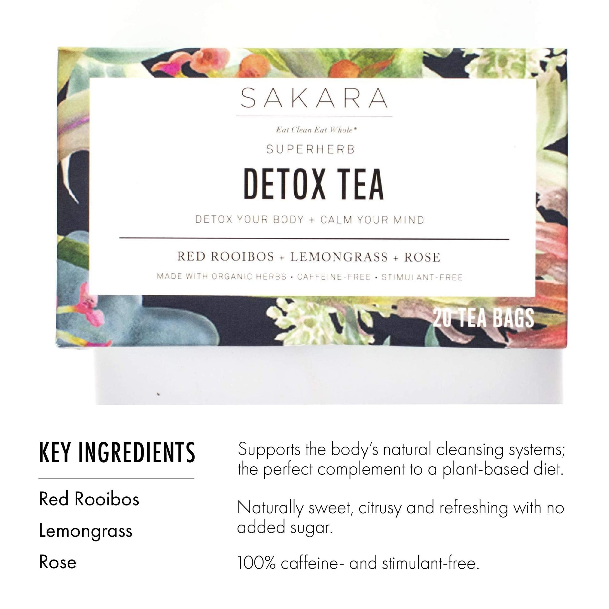 Sakara Detox Tea - Herbal Tea with Rose Petals, Lemon Peel, Lemongrass, & Rooibos SAKARAUS supplements