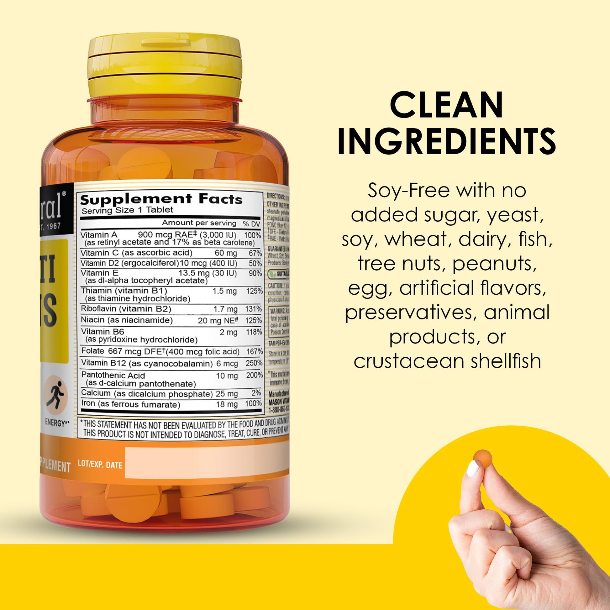 MASON NATURAL Mini Multi Vitamins with Iron, Vitamins A, C, D, E, B1, B2, B3, B6, B12, Folate and Calcium for Overall Health MASON NATURALAu supplements