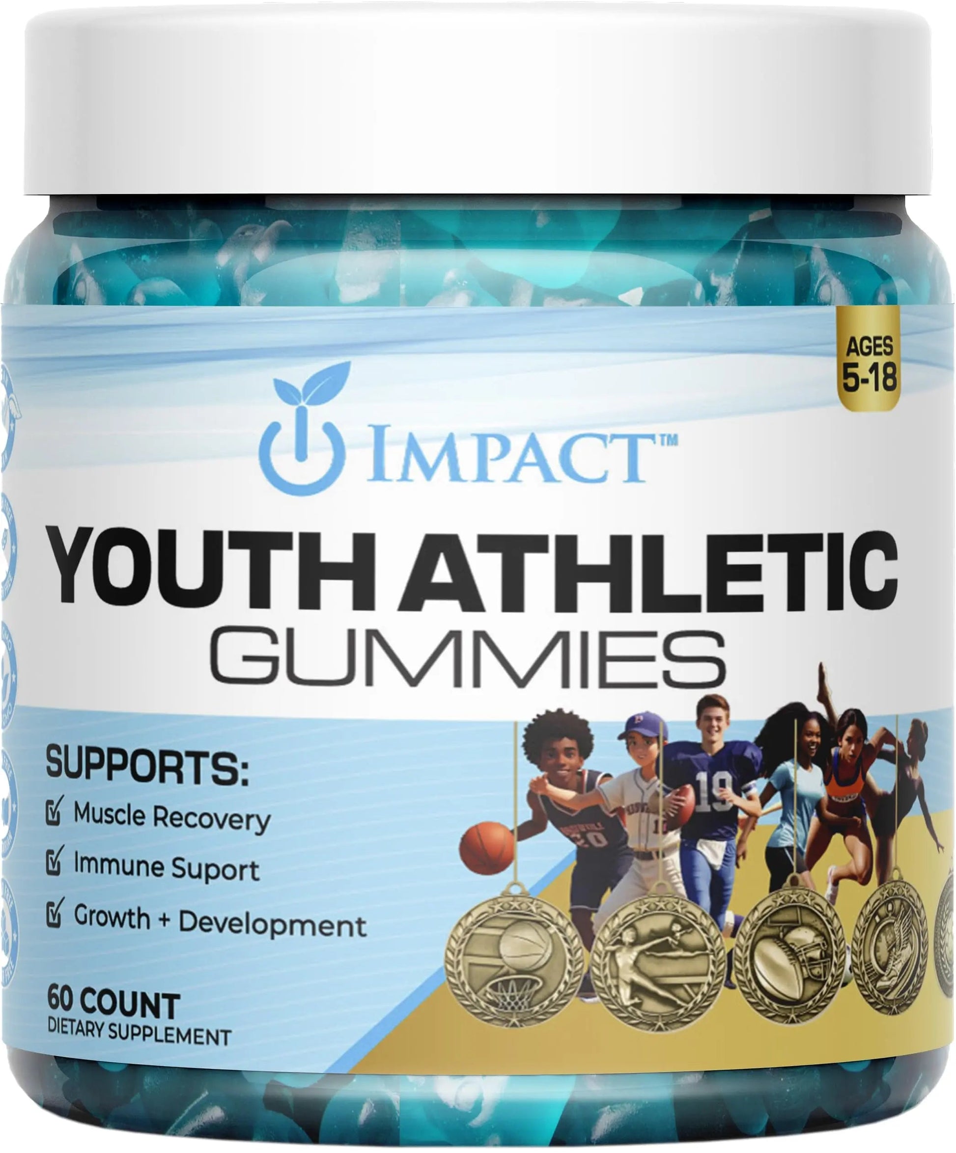 Youth Athletic Gummies – Kids Multivitamin Gummies with Essential Nutrients, Immune & Energy Support, Vegan & Gelatin-Free IMPACTAu supplements