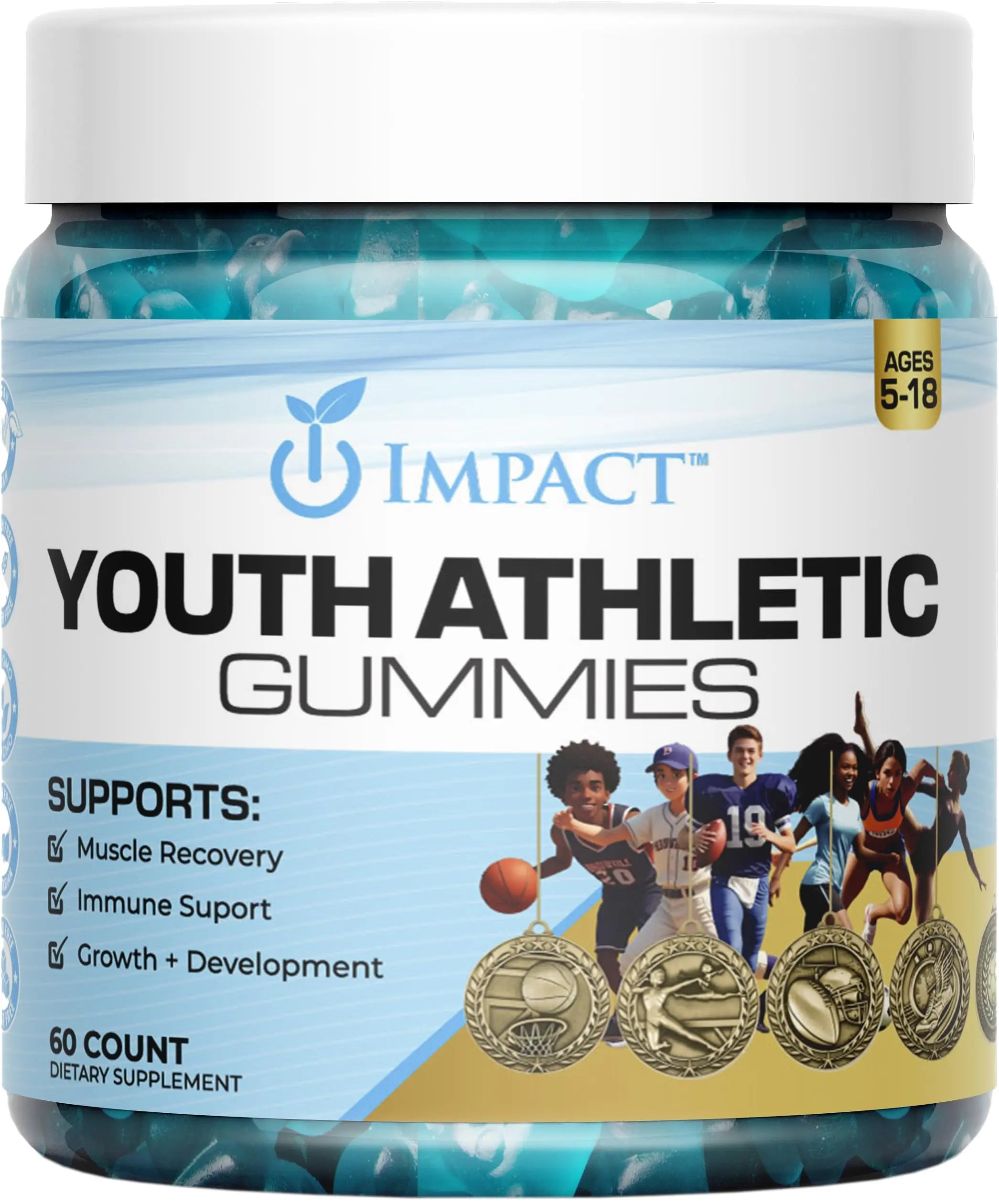 Youth Athletic Gummies – Kids Multivitamin Gummies with Essential Nutrients, Immune & Energy Support, Vegan & Gelatin-Free IMPACTAu supplements