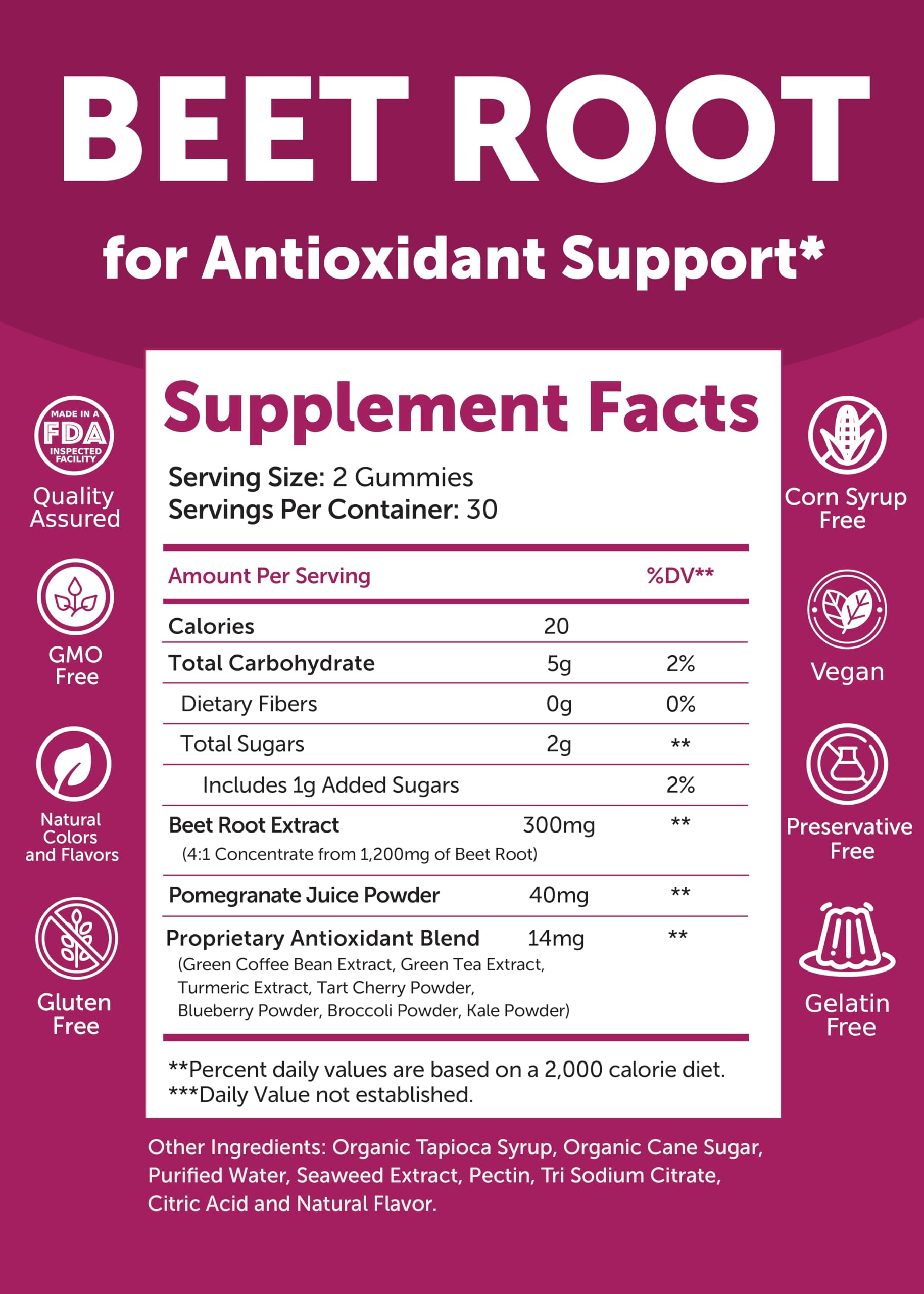 Lunakai USA Made Beet Root Gummies with Antioxidant Blend - Delicious Non-GMO Beet Chews, 60ct LunakaiAu supplements