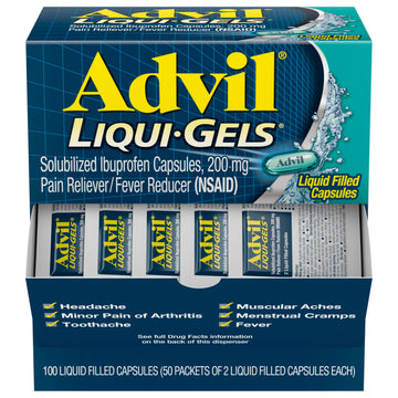 Advil Liqui-Gels Pain Reliever and Fever Reducer, Pain Medicine for Adults with Ibuprofen 200mg for Headache, Backache, Menstrual Pain and Joint Pain Relief - 50x2 Liquid Filled Capsules AdvilAu supplements