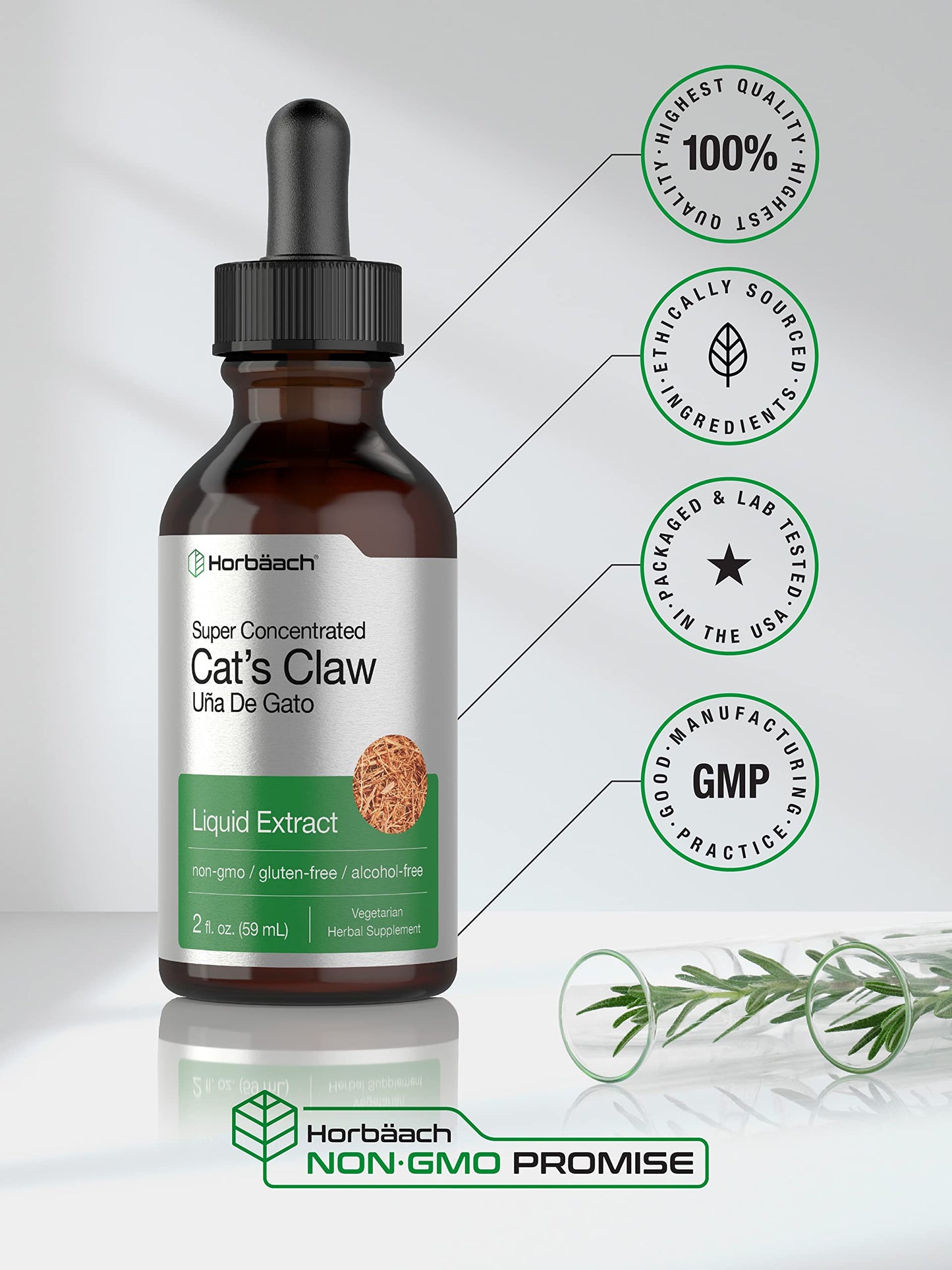Cats Claw Herb Extract Tincture | 2 Fl Oz | Alcohol Free | Vegetarian, Non-GMO, Gluten HorbäachUS supplements