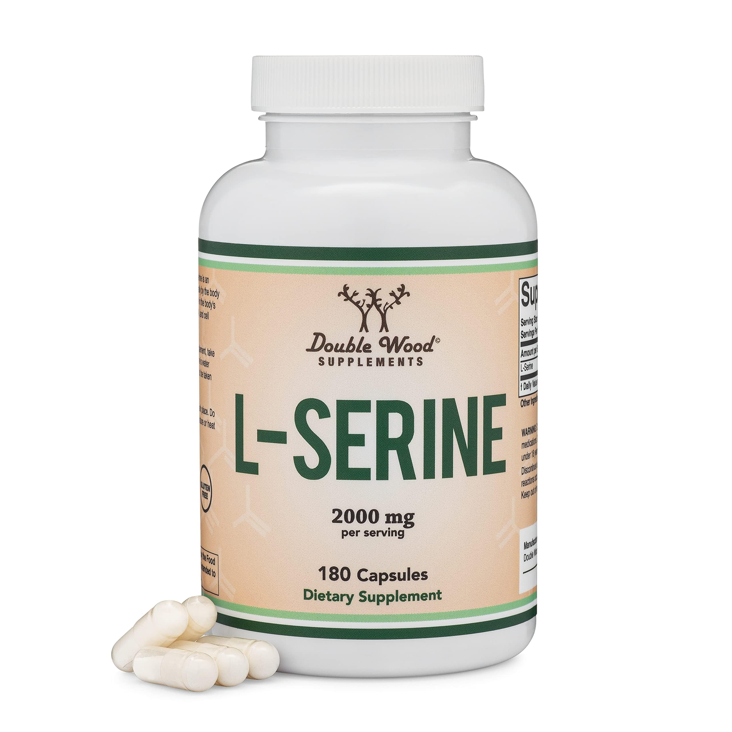 L-Serine Capsules (Third Party Tested) - 2,000mg Servings Used in Clinical Study, 180 Count, 500mg per Capsule (L Serine Amino Acid for Serotonin Production and Brain Support) by Double Wood Double Wood SupplementsAu supplements