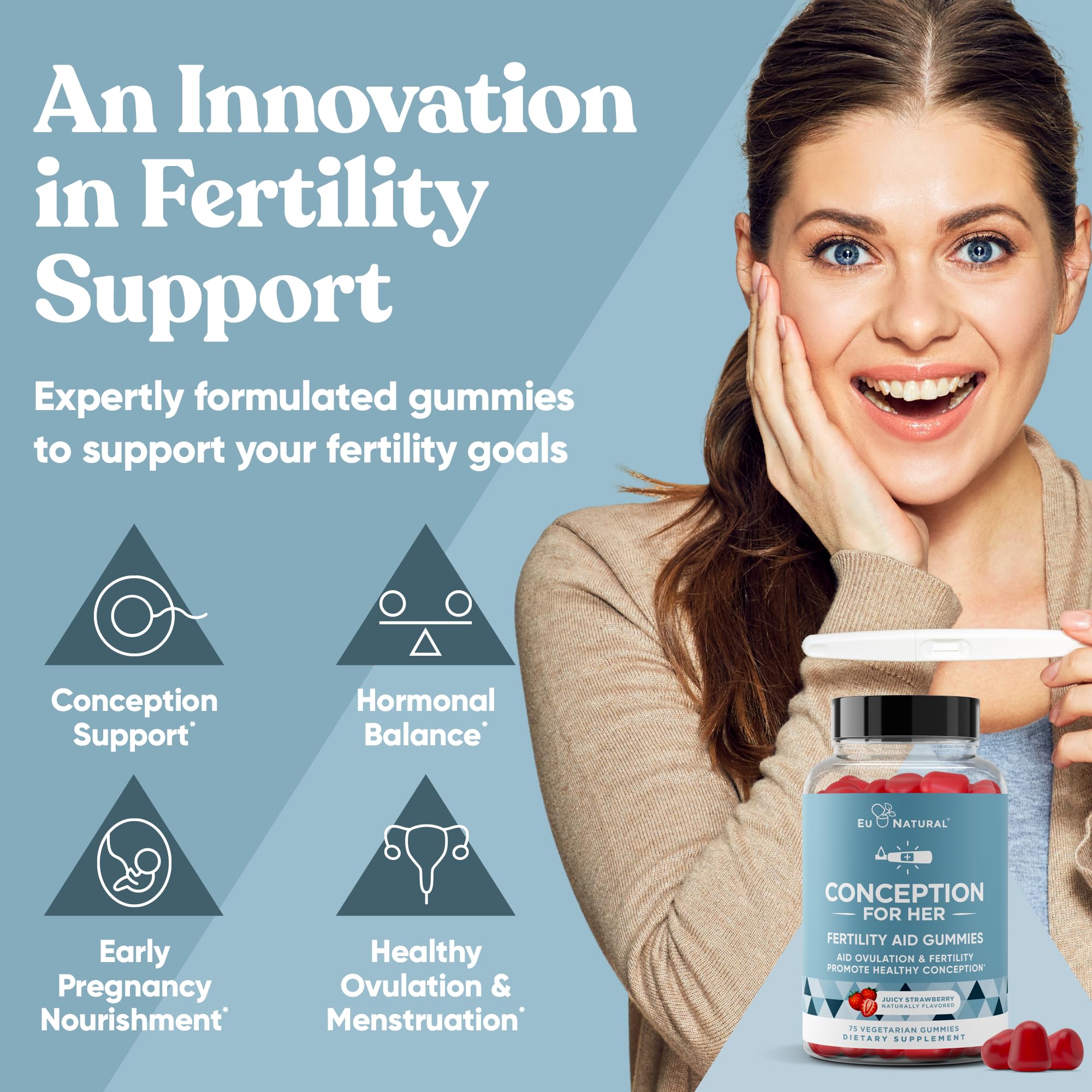 Conception for Her Fertility Gummies - Fertility Supplements for Women with Myo Inositol, Folate & more Essential Nutrients - Delicious Juicy Strawberry Hormone Balance Vitamins, 75 ct Pectin Gummies Eu NaturalAu supplements