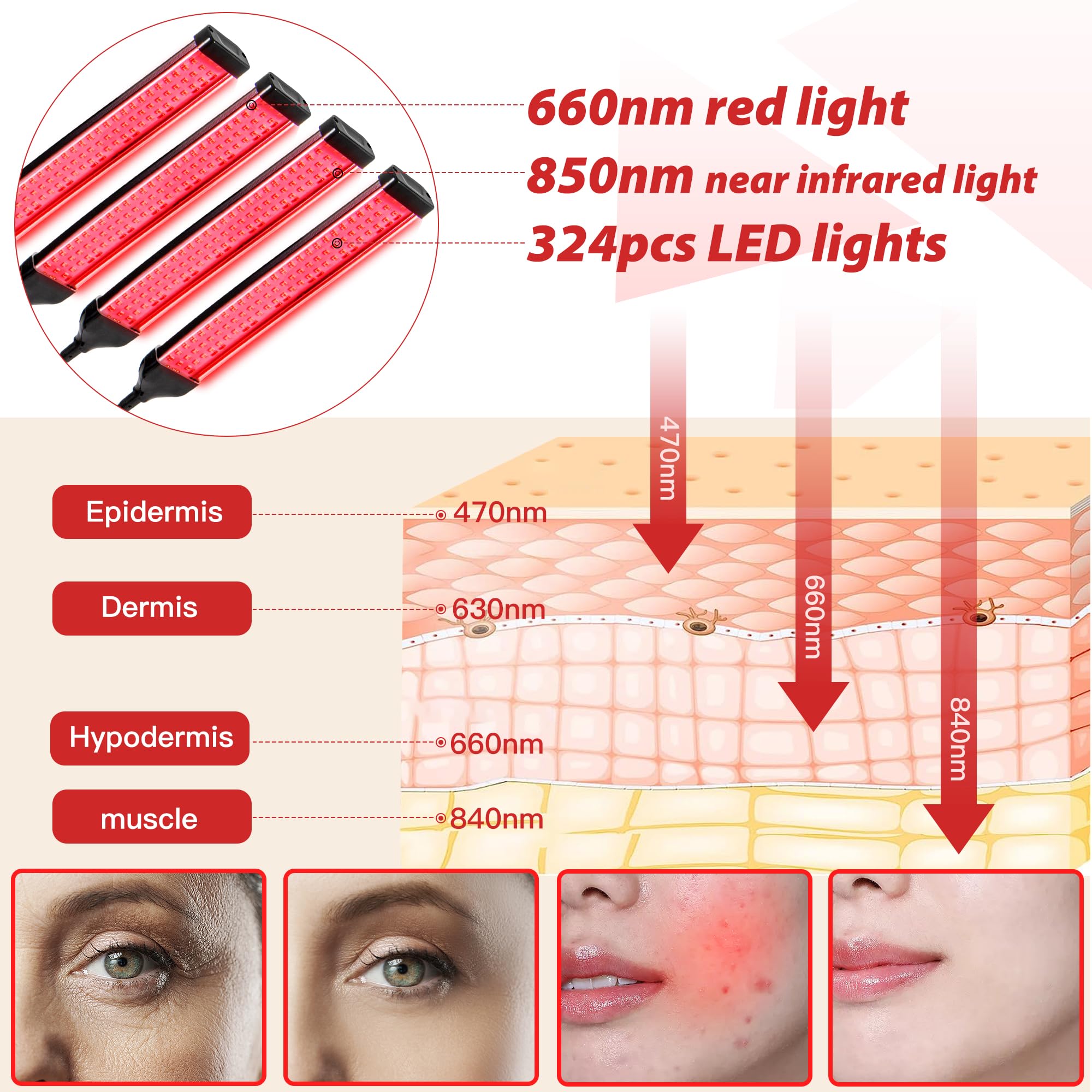 Dexnump Red Light Therapy for Face, 324 LEDs Red Light Therapy Lamp Height Free Adjustment Infrared DexnumpAu supplements