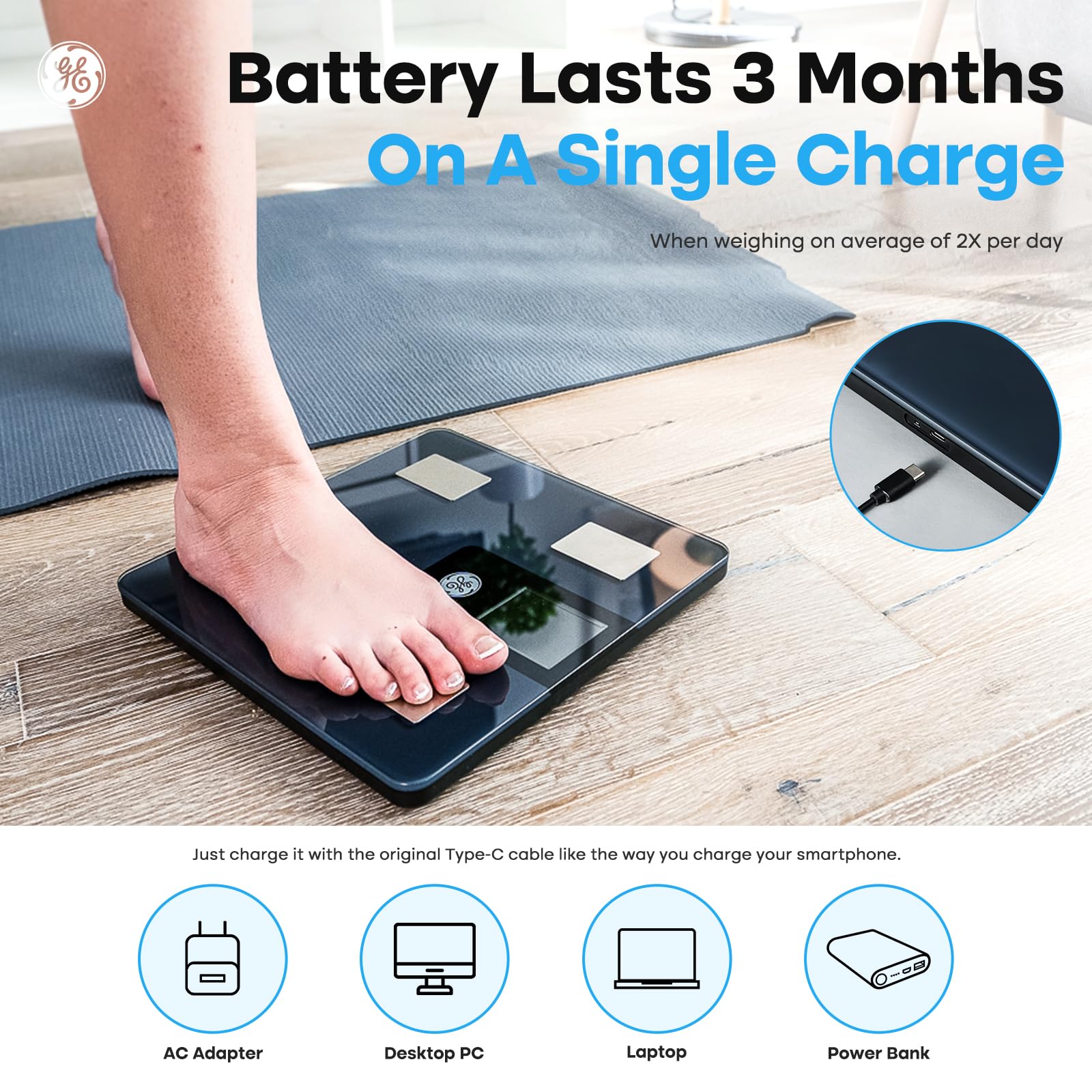 GE Smart Scale for Body Weight and Fat Percentage with All-in-one LCD Display GEUS supplements