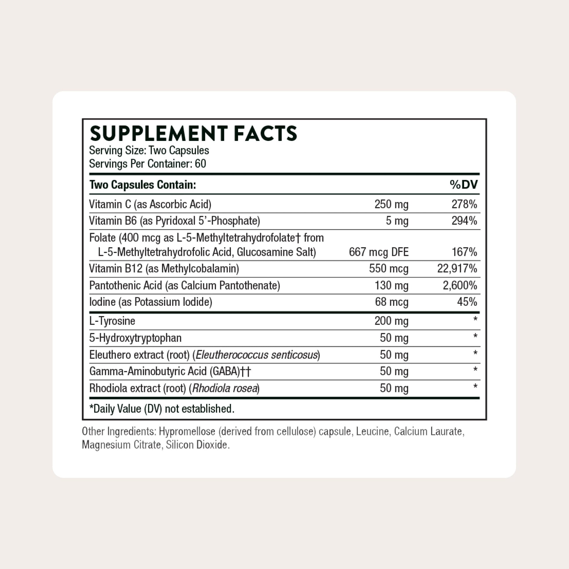 THORNE - Emotion Balance Support - Supports Mood & Stress Management* - Vitamins B6, B12 & C, 5-HTP, GABA, Rhodiola, Folate (5-MTHF) & L-Tyrosine - Third-Party Certified - Gluten-Free - 120 Capsules THORNEAu supplements