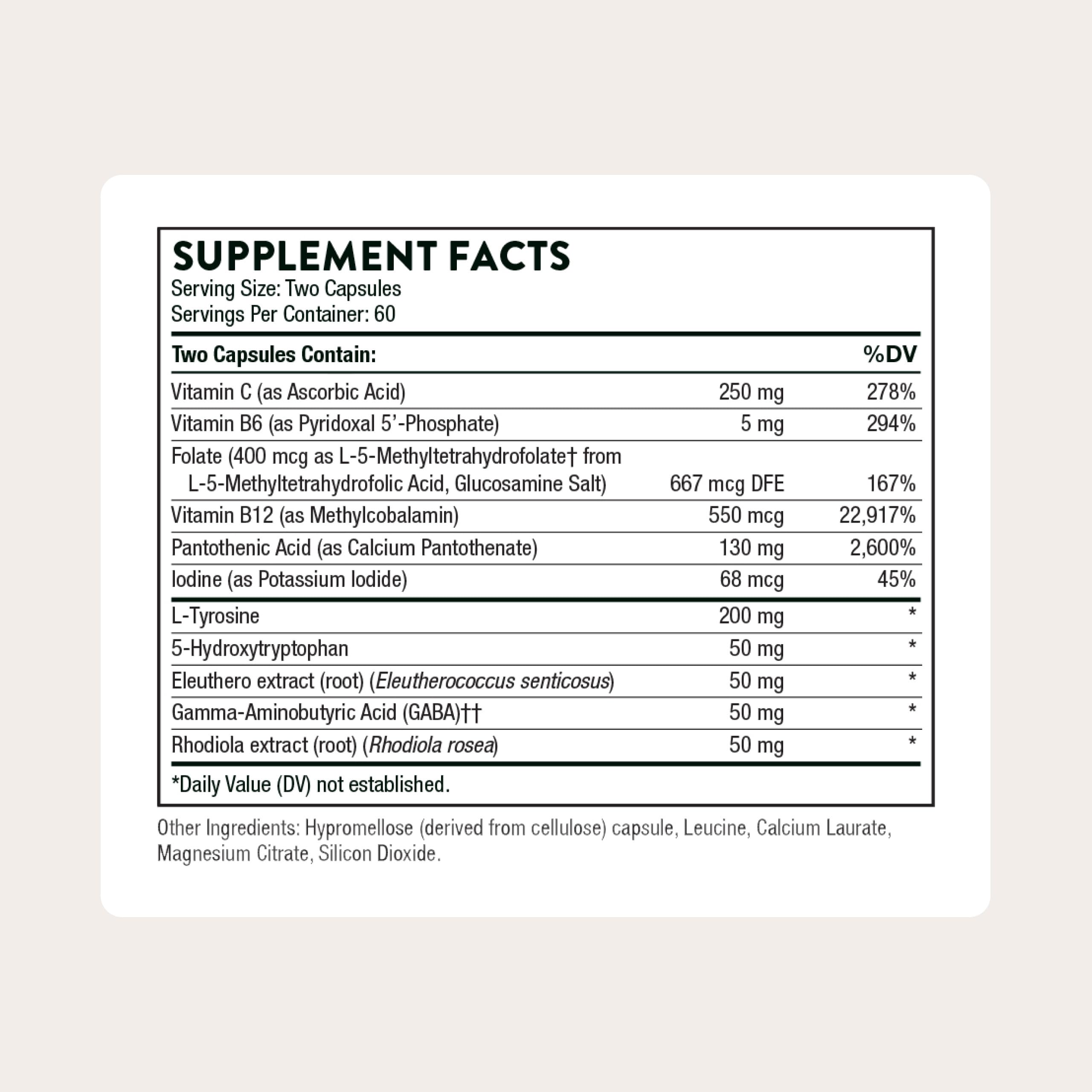 THORNE - Emotion Balance Support - Supports Mood & Stress Management* - Vitamins B6, B12 & C, 5-HTP, GABA, Rhodiola, Folate (5-MTHF) & L-Tyrosine - Third-Party Certified - Gluten-Free - 120 Capsules THORNEAu supplements