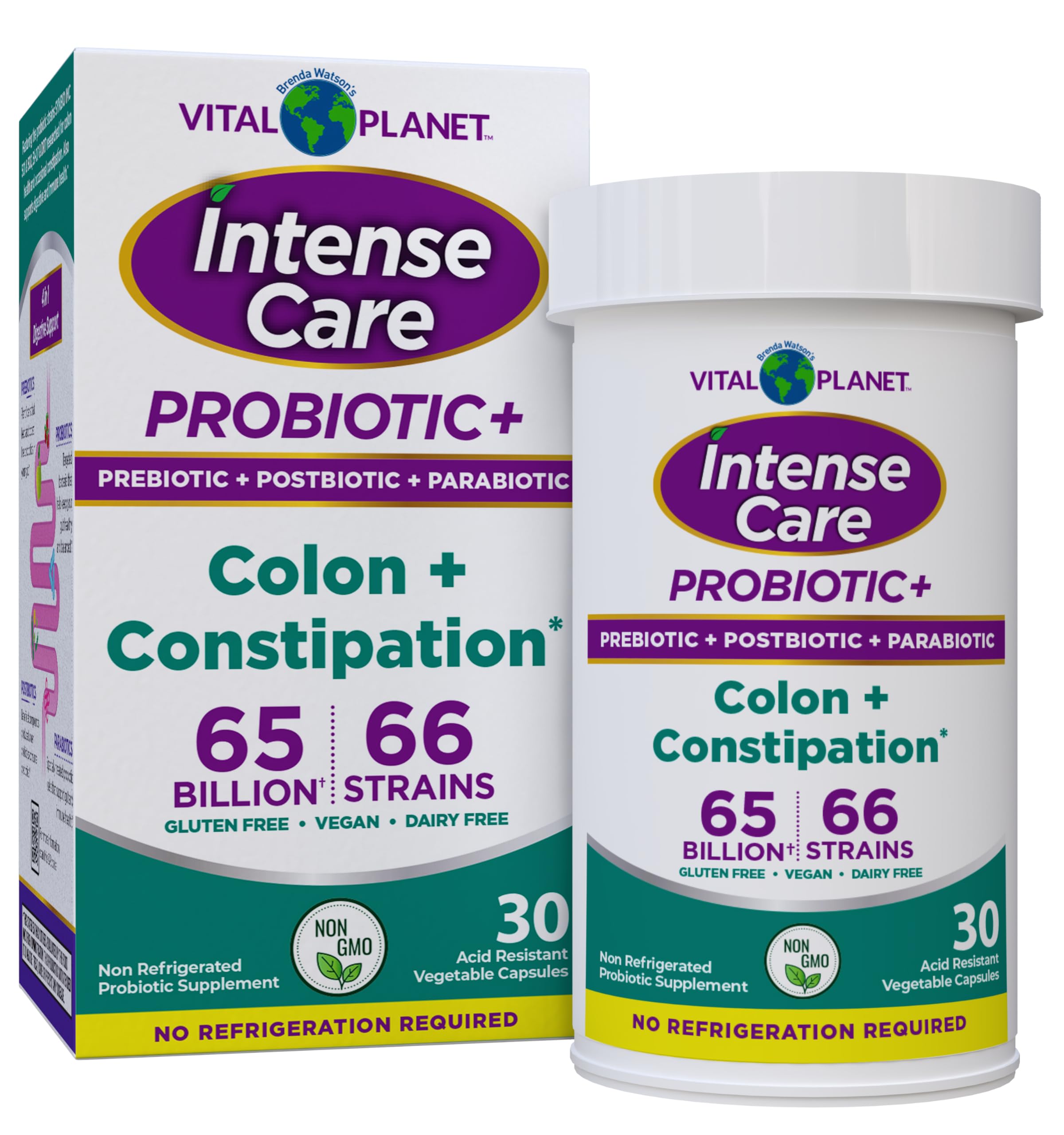 Vital Planet - Intense Care Colon & Constipation Probiotics Plus Organic Prebiotics, Postbiotics, Parabiotics, Complete 4-in-1 Health Supplement for Adults, 65 Billion CFU, 66 Strains, 30 ct Vital PlanetAu supplements