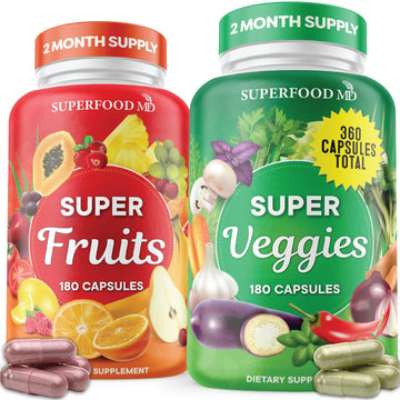 Superfood Fruit and Veggie Supplement - 360 Whole Super Fruit and Vegetable Supplements & Vitamin with Beta-Carotene, Soy Free- 180 Count (Pack of 2) Superfood MDAu supplements