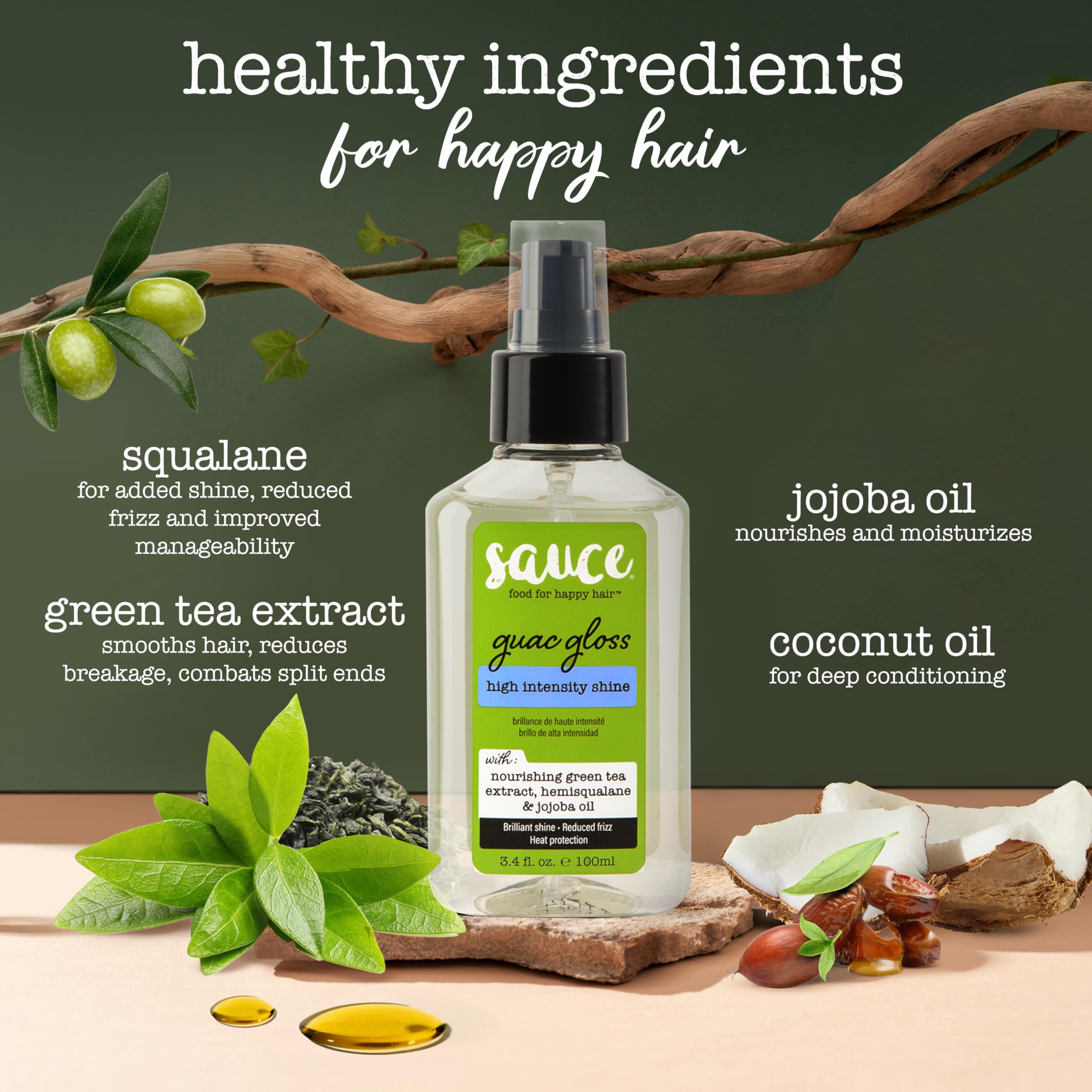 SAUCE BEAUTY Guac Hair Gloss, 3 Fl Oz High Intensity Shine, Jojoba Oil, Green Tea Extract & Squalane to Smooth, Boost Shine & Control Frizz for Sleeker, Softer, More Manageable Hair, Vegan Formula SAUCE BEAUTYAu supplements