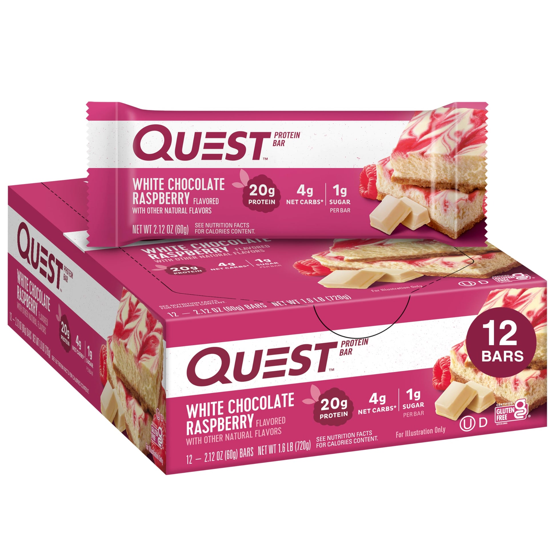 Quest Nutrition White Chocolate Raspberry Protein Bars, High Protein, Low Carb, Gluten Free Quest NutritionAu supplements