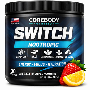 Switch, Brain Boosting Nootropic Energy Supplement Powder - Made in USA - Alpha GPC, NALT, Ashwagandha, Sugar Free Energy, Keto, Increase Mental Focus & Cognitive Function, Enhances Mood & Memory CoreBody NutritionAu supplements