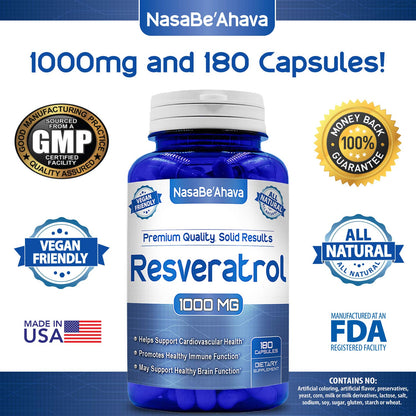 NASA Beahava 100% Pure Resveratrol - 1000mg Per Serving Max Strength (180 Capsules) NasaBeahavaUS supplements